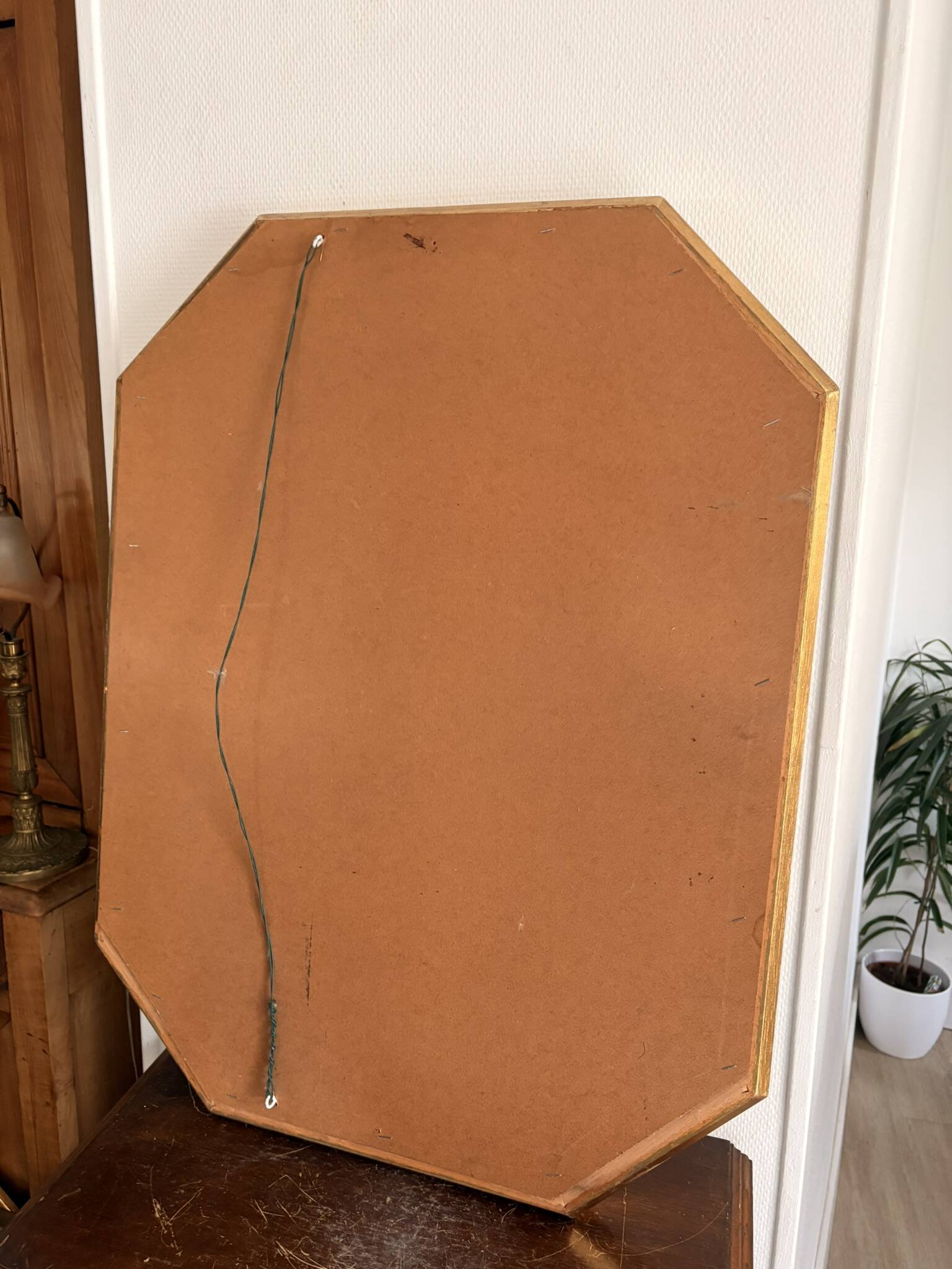 Octagonal mirror with bevelled parcloses, Neo-Classical Regency Art style.