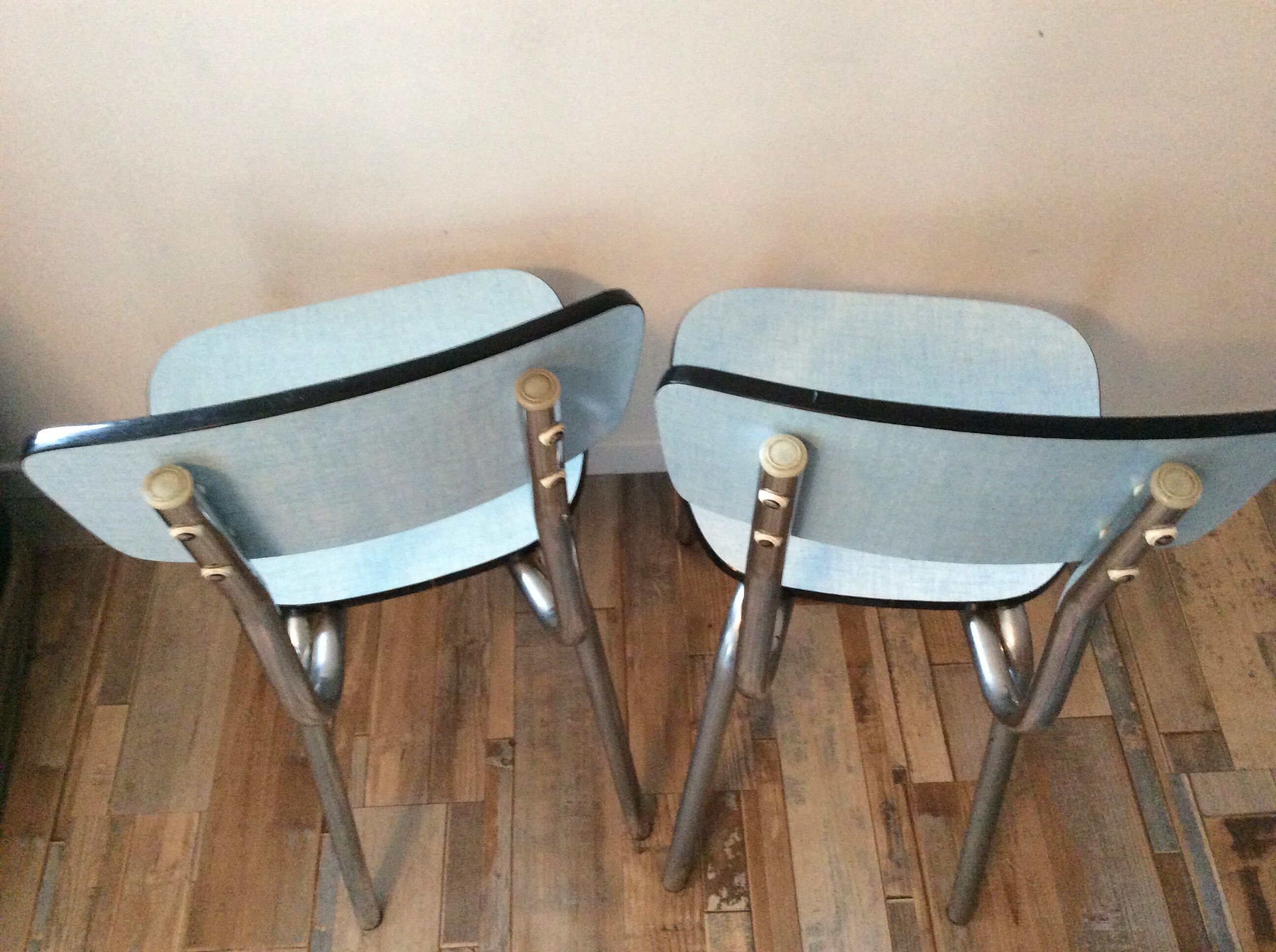 Lot of 2 blue formica chairs from the 50s-60s