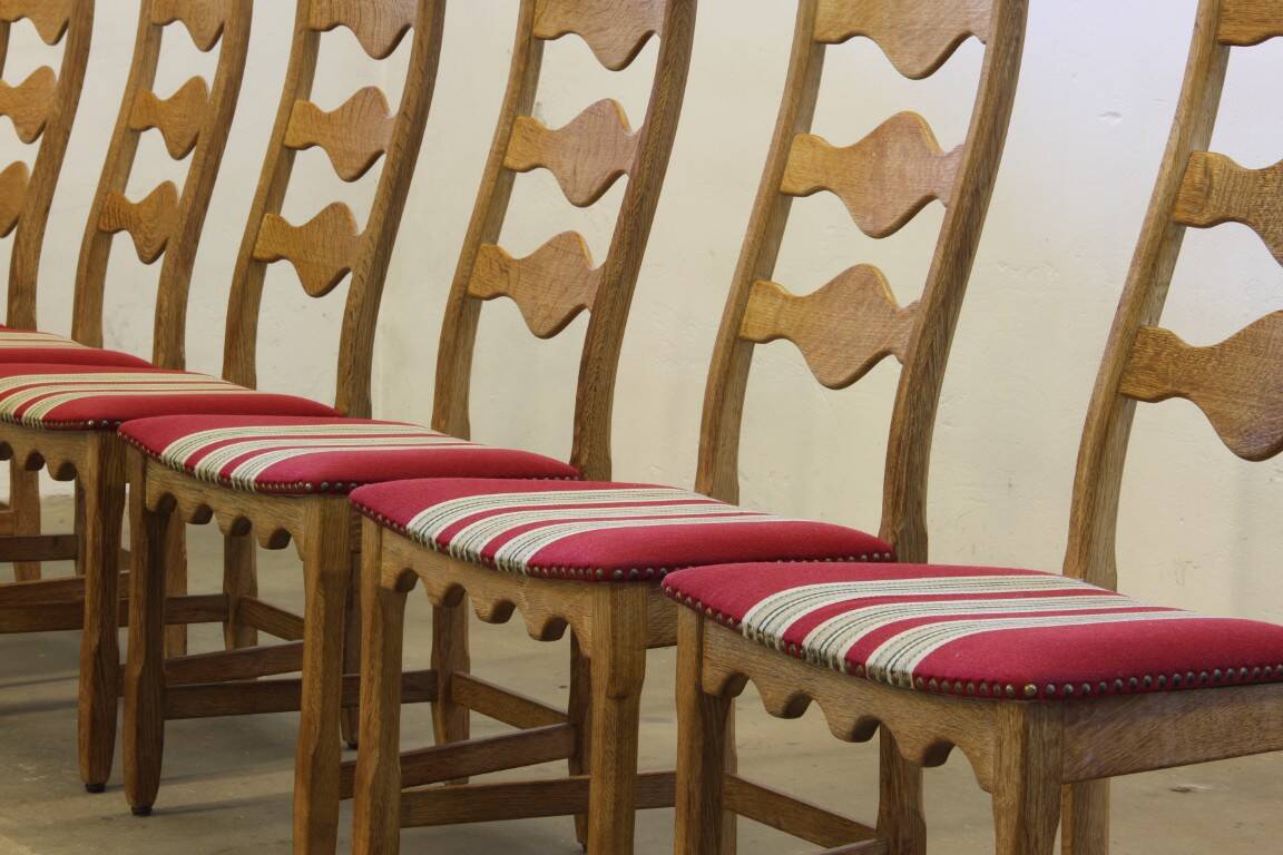Vintage 1960s Danish brutalist ladderback oak chairs in the style of Kjærnulf