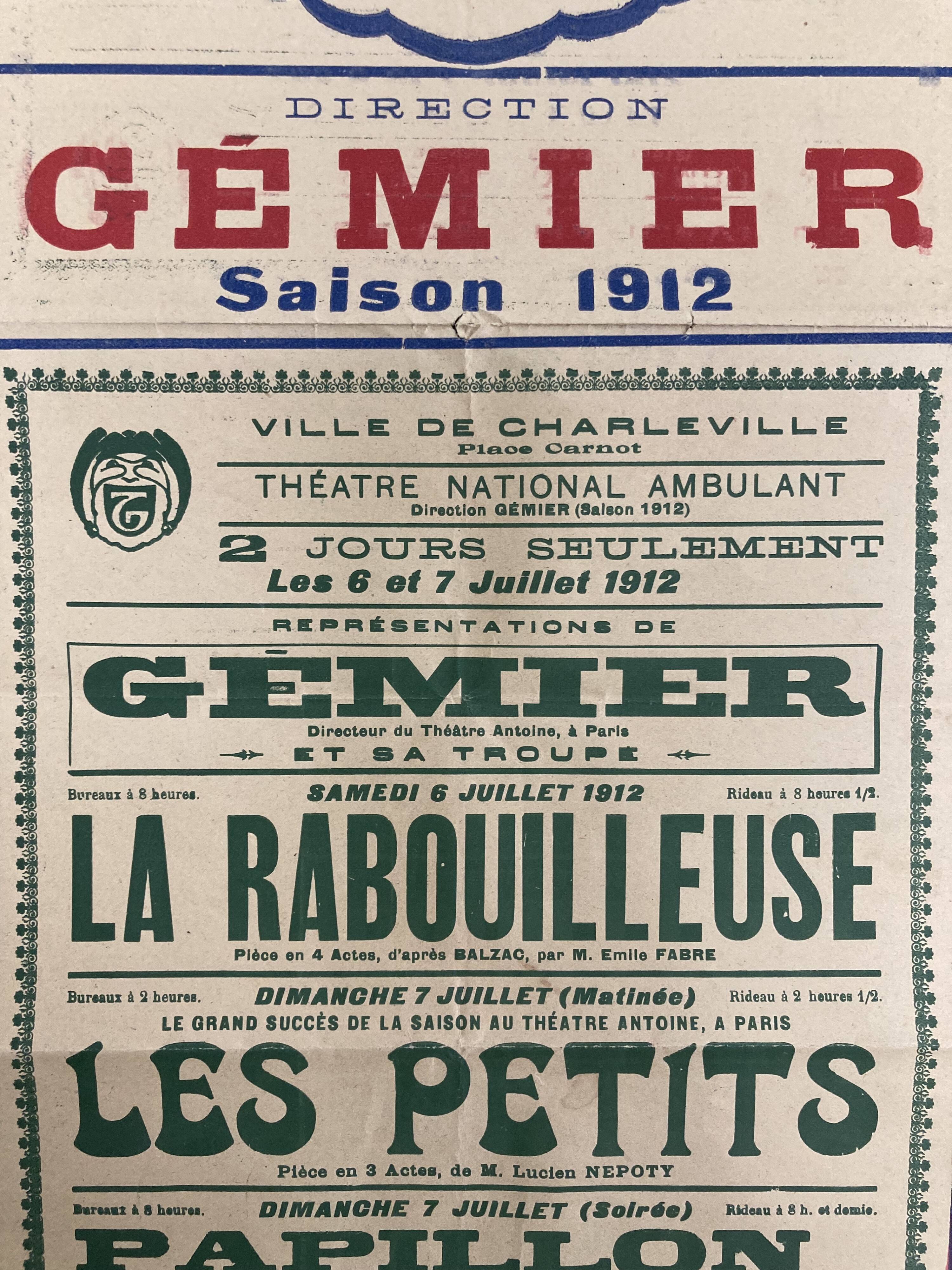 Affiche ancienne Gémier Théâtre national ambulant de 1912