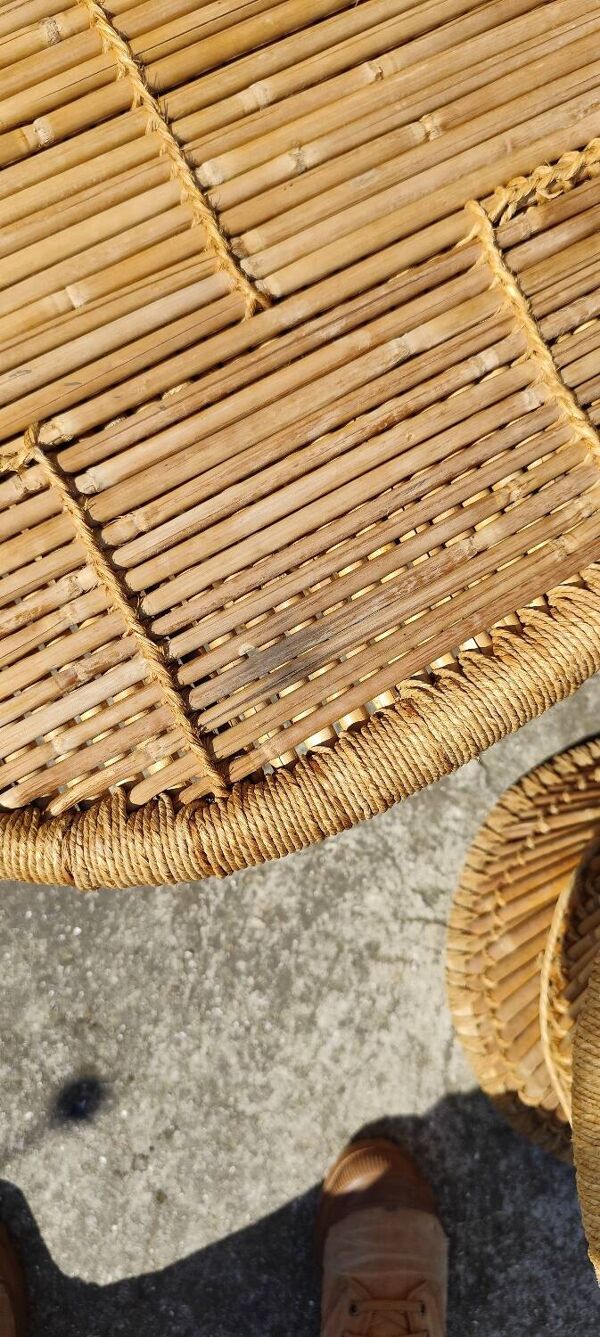 Table basse et tabouret en bambou et corde tressée