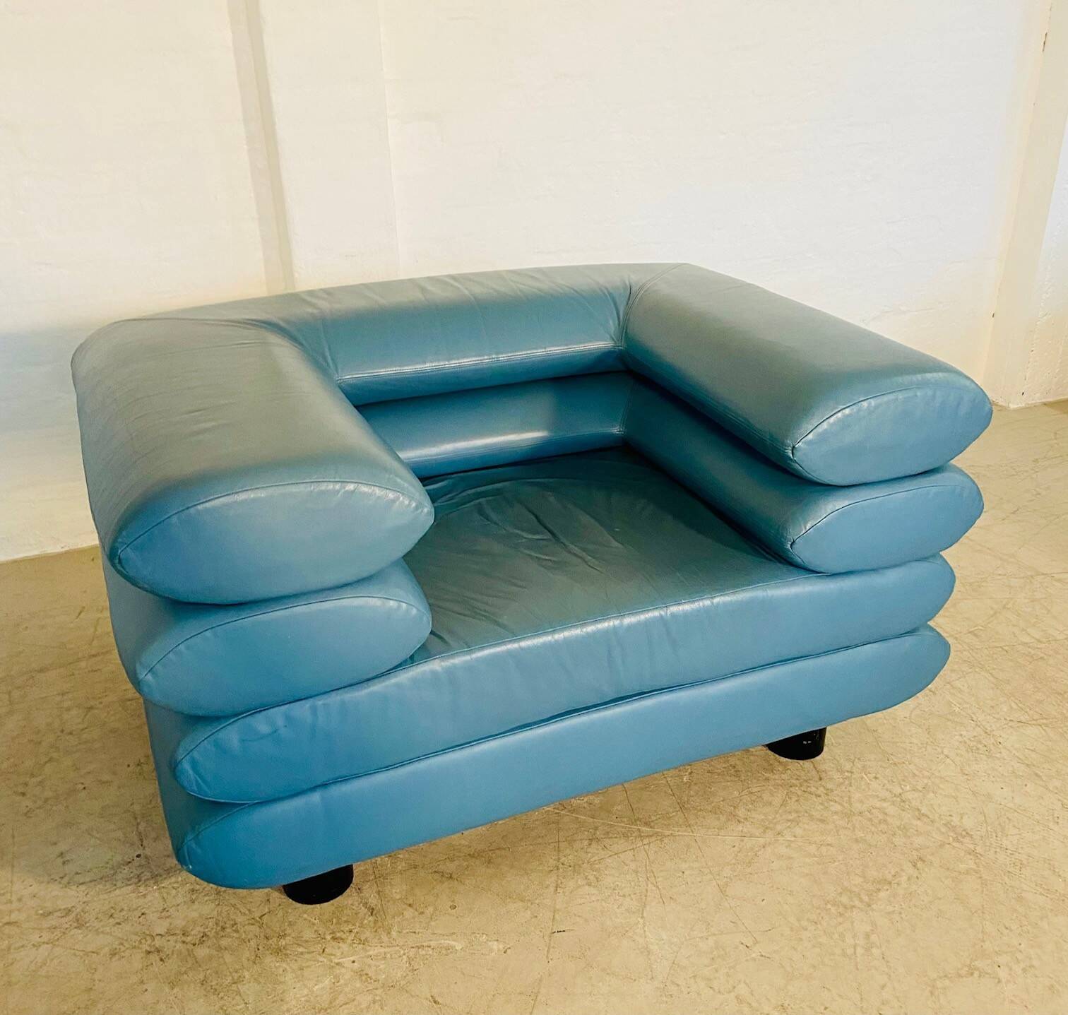 Chaise lounge suédoise vintage rétro en cuir turquoise