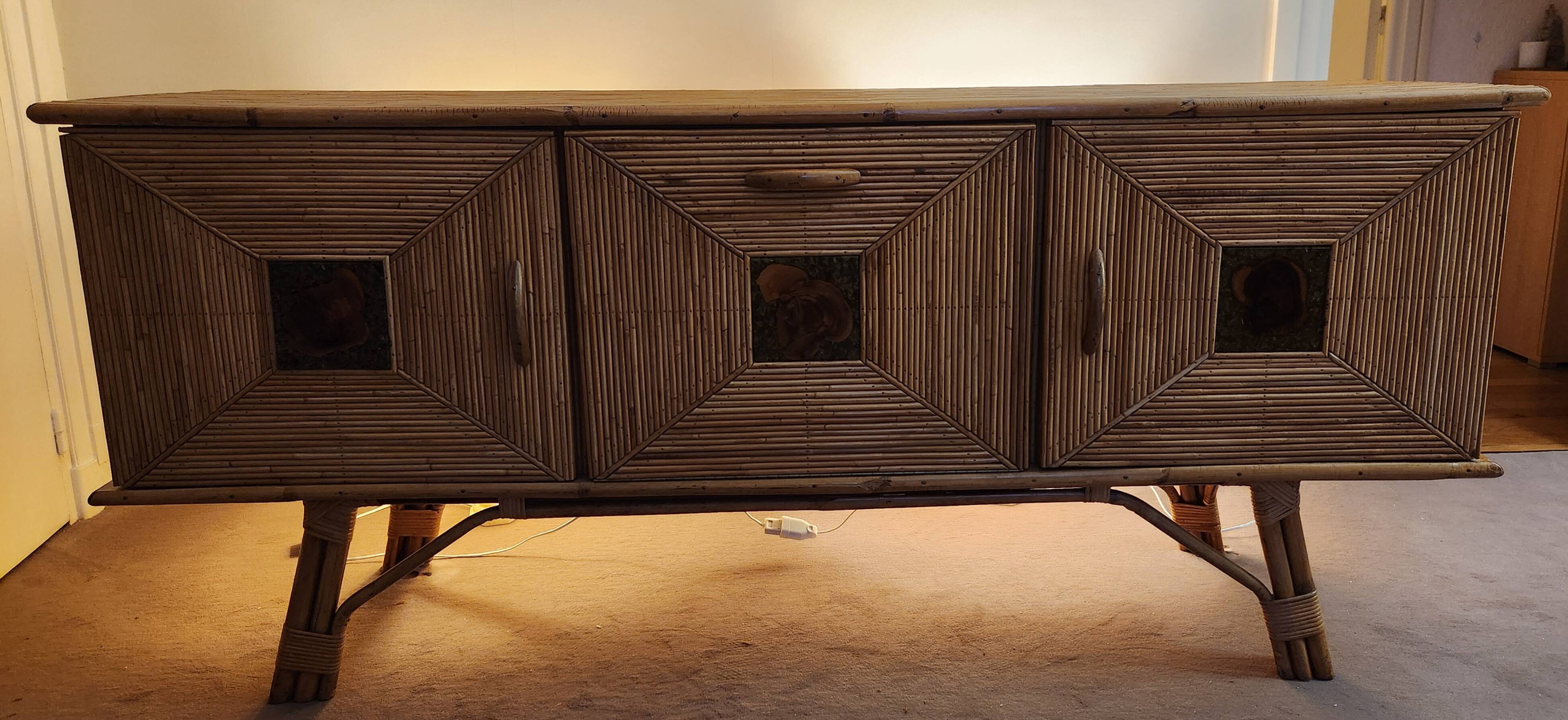 Sideboard in a row in rattan by Adrien Audoux and Frida Minet
