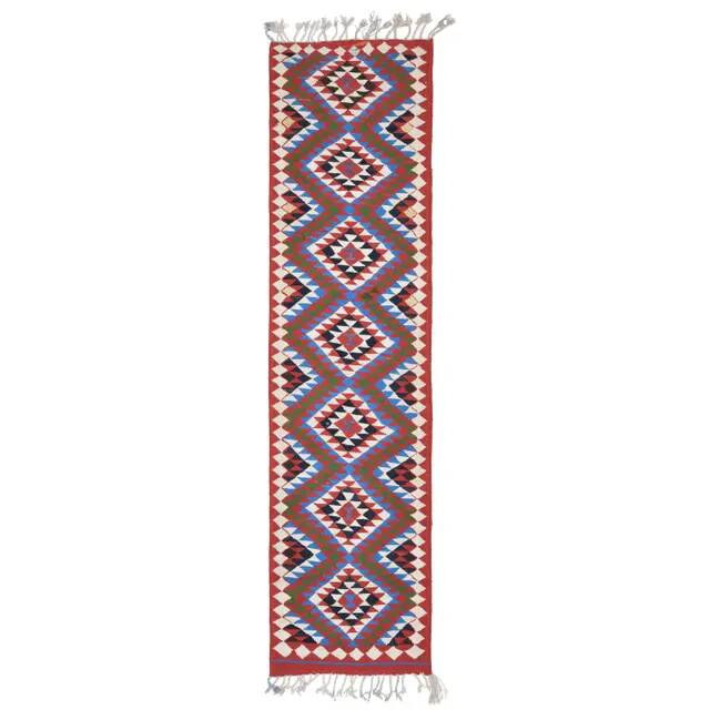 1970s Vintage Turkish Oushak Handmade Wool Cotton Purple Runner Rug 90x364