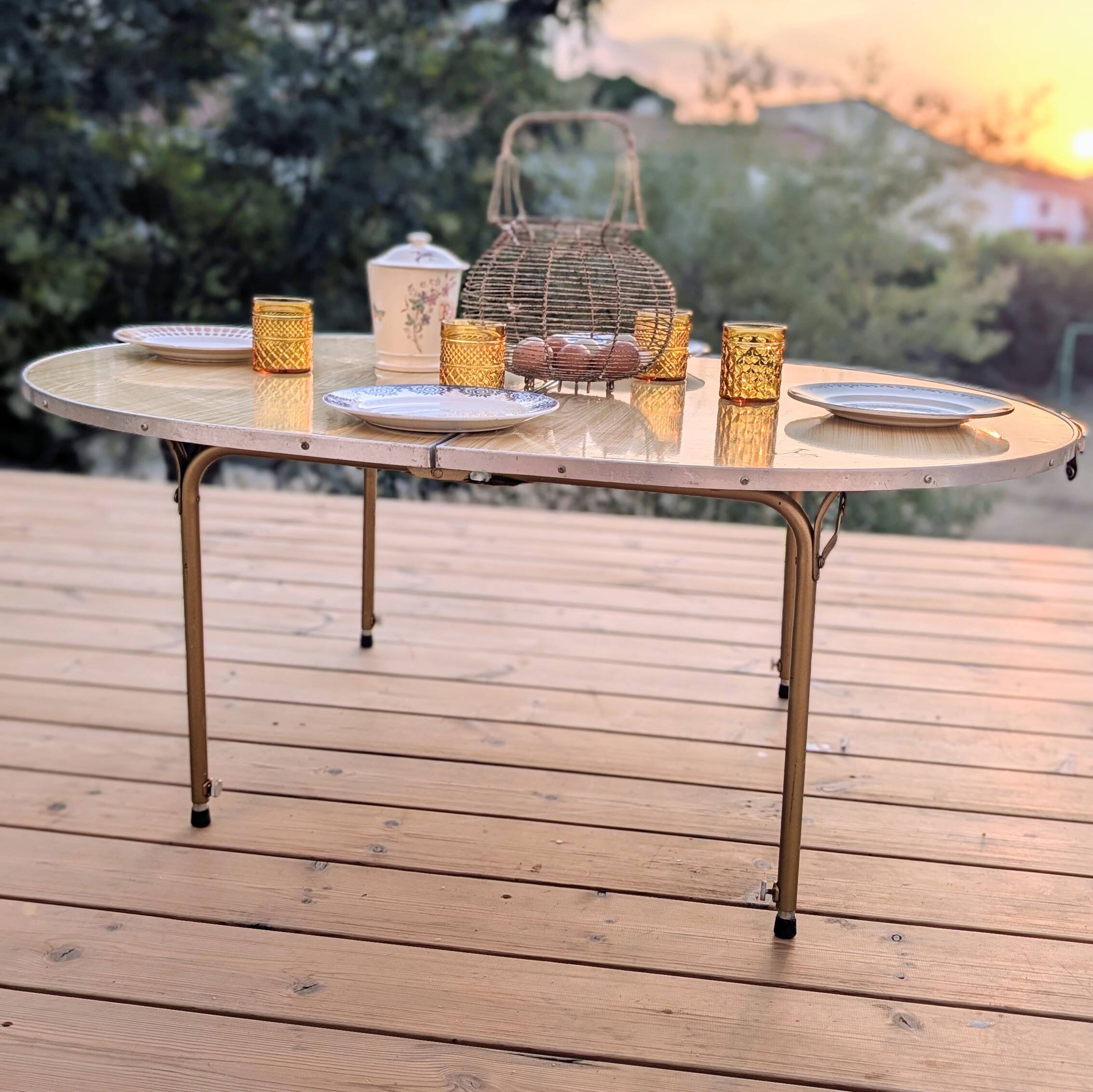 Vintage oval camping folding table