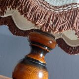 Table lamp foot turned wood and lampshade pagoda ecru/brown, seventies