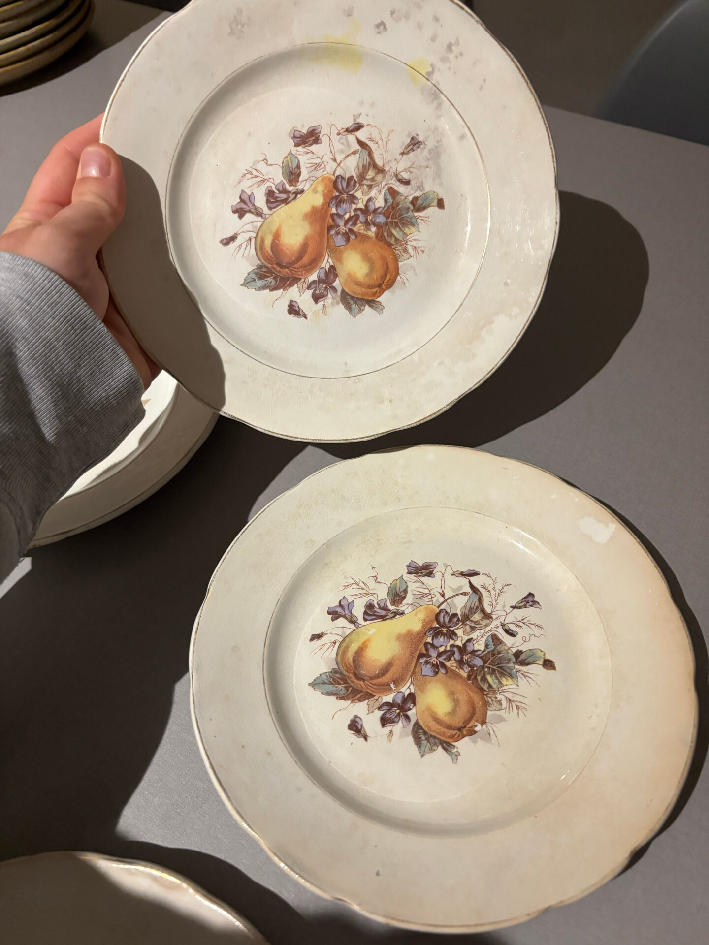 Set of 5 antique earthenware plates – vintage fruit & flower design