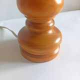 Old vintage lamp in turned wood 60s/70s fabric lampshade