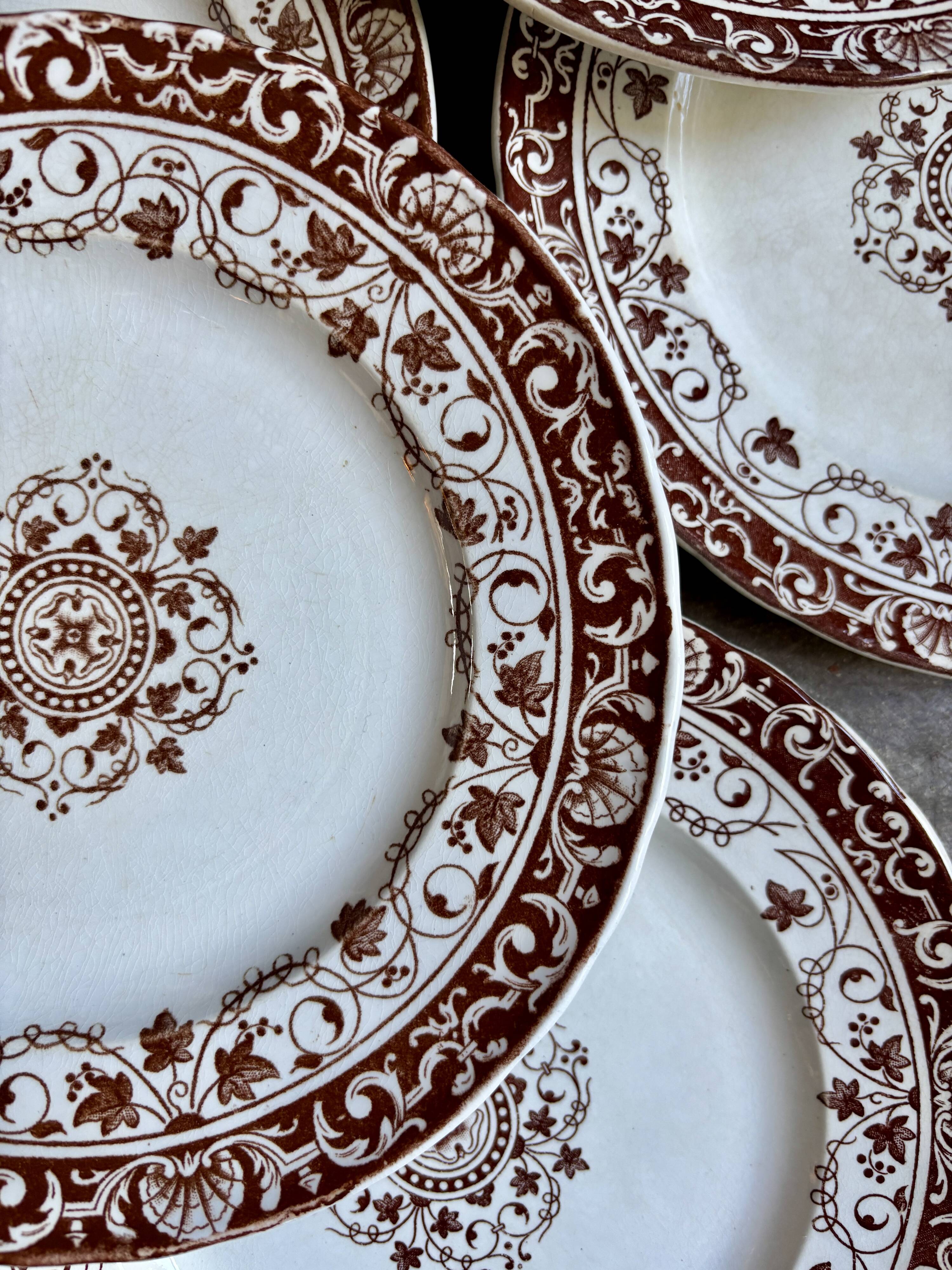 6 Jules Vieillard dessert plates in iron earth, "Louis XV" service