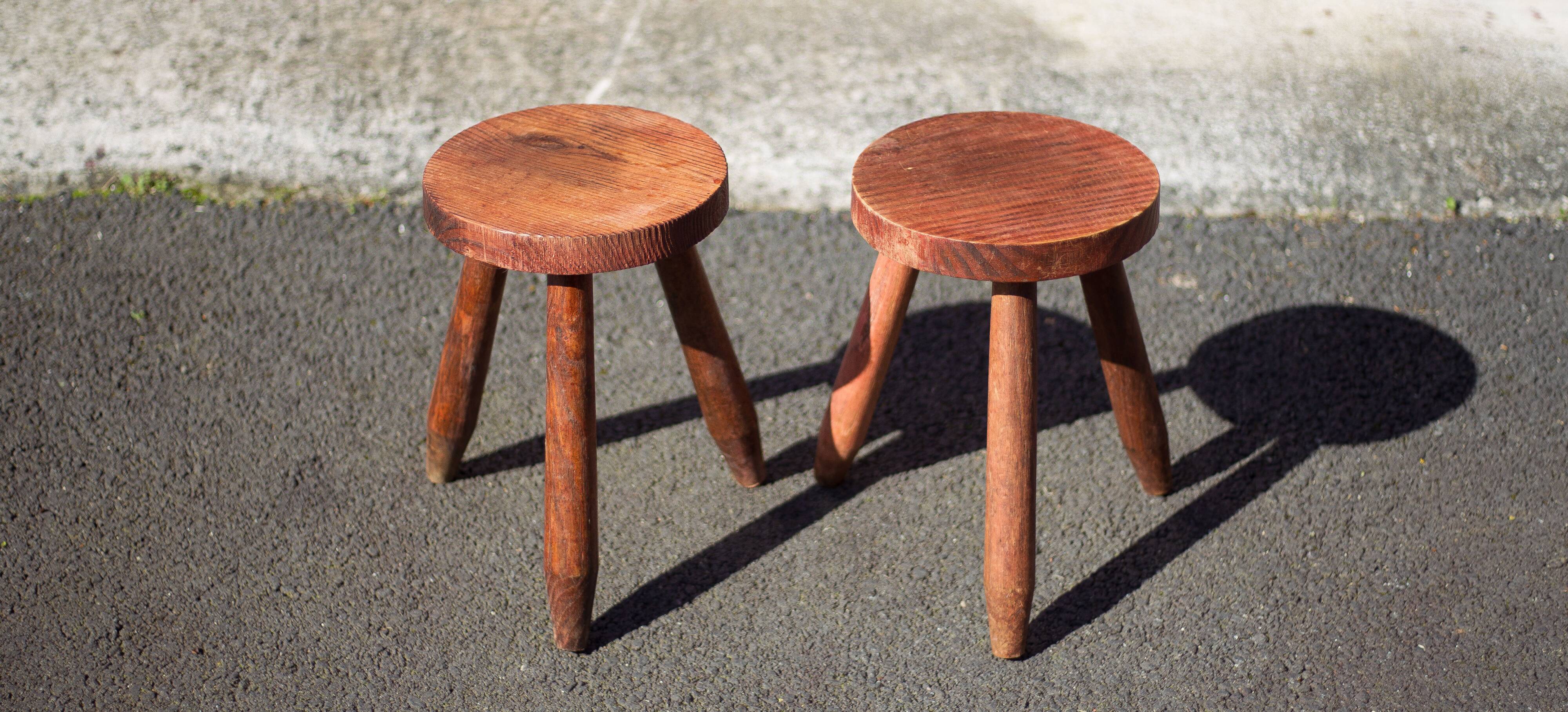 Pair of vintage stools, wooden stool, tripod stool, plant holder