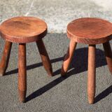 Pair of vintage stools, wooden stool, tripod stool, plant holder