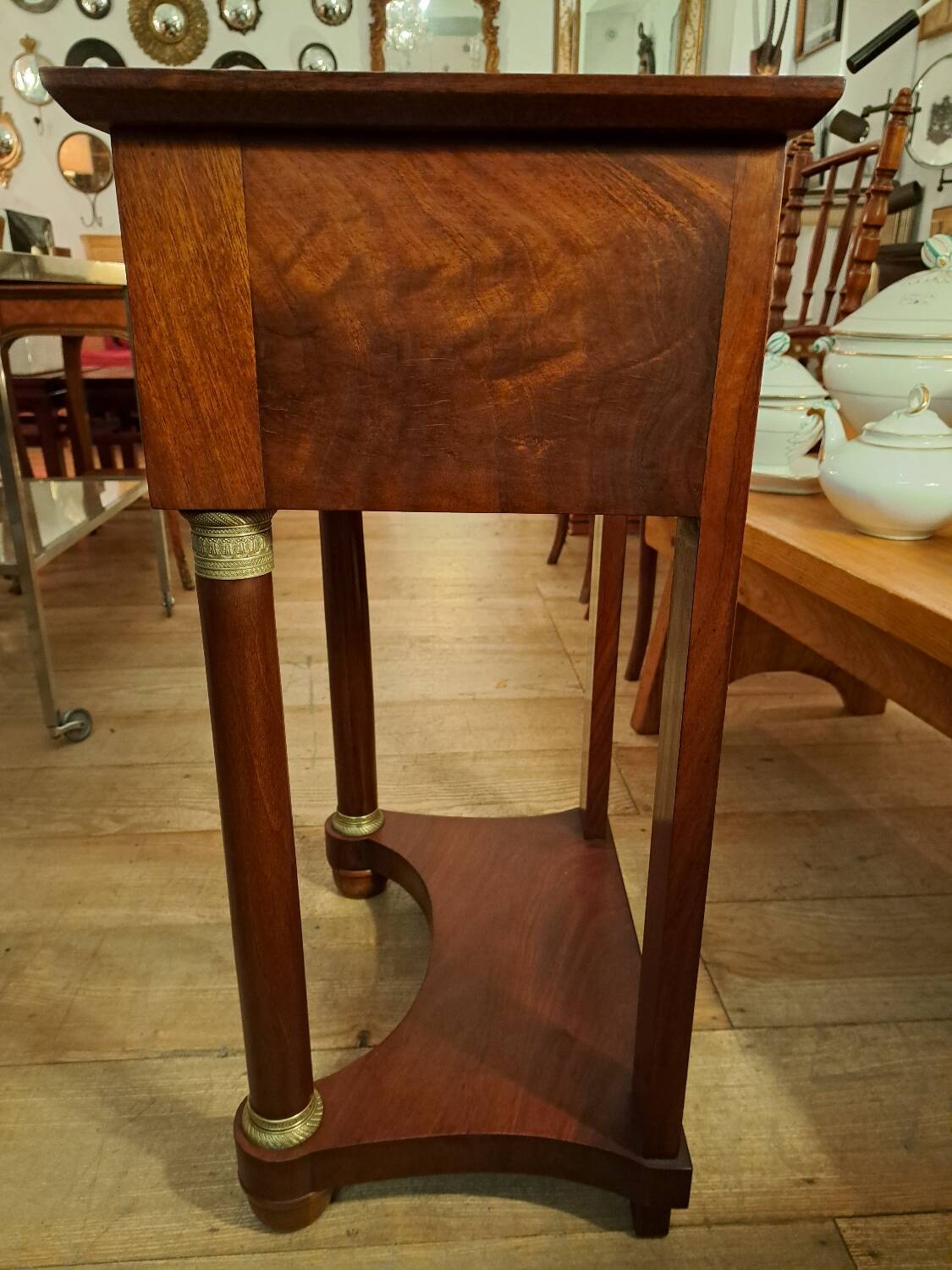 Empire style bedside table in mahogany and bronze