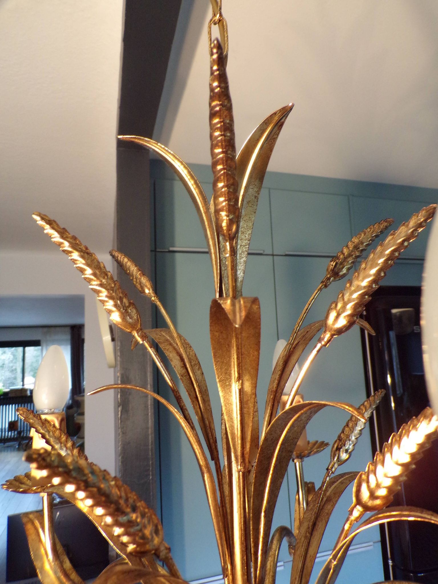 5-light gold-plated iron wheat sheaf chandelier