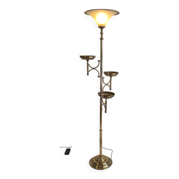 Rare Lampadaire vintage postmoderne en laiton doré – 3 soucoupes – 183 cm