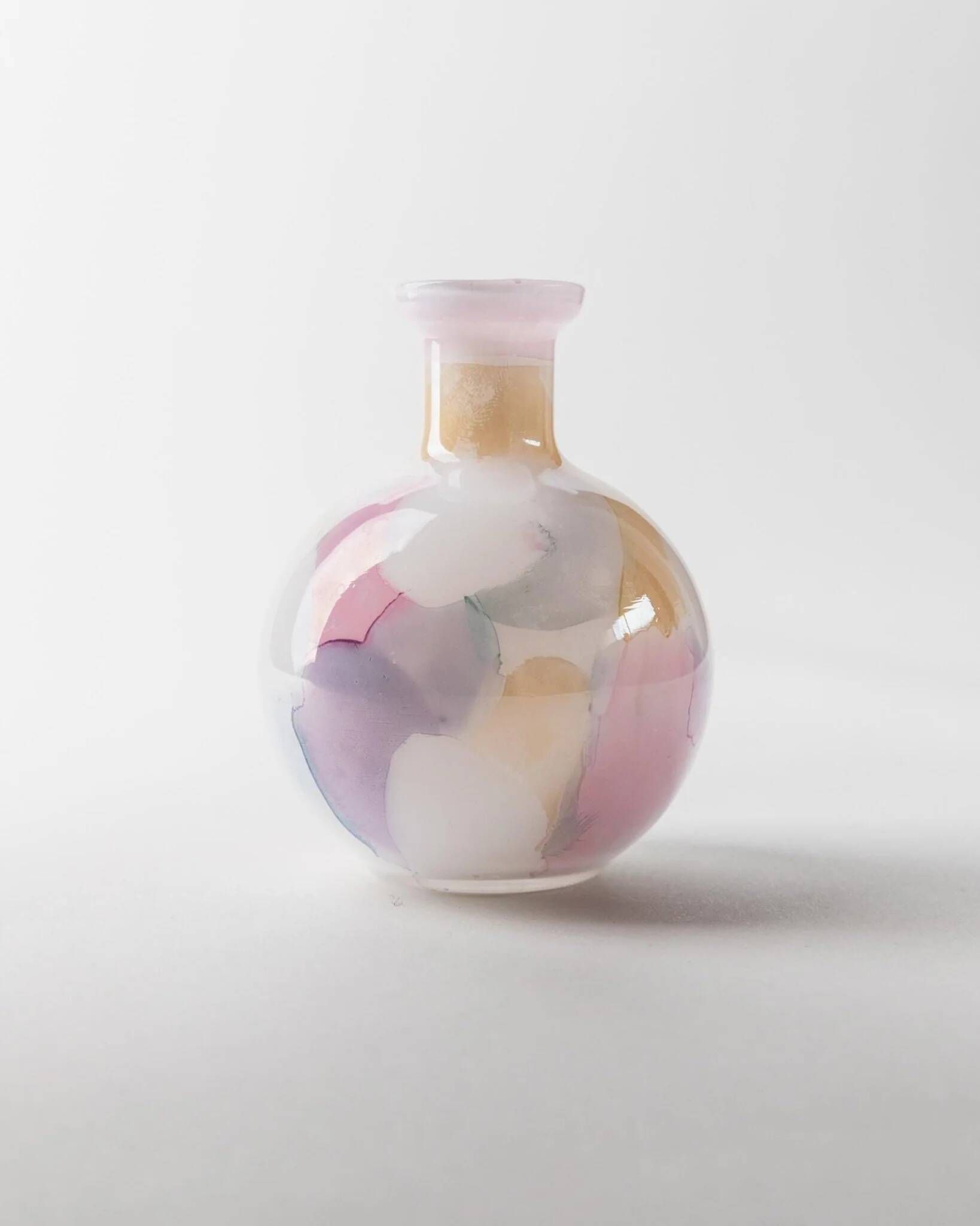 Milky White Murano Glass Vase with Pastel Dots Italian 1980s Vintage Table Decor