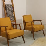 Pair of Scandinavian armchairs 1960 curved armrests. Ref Mimosa
