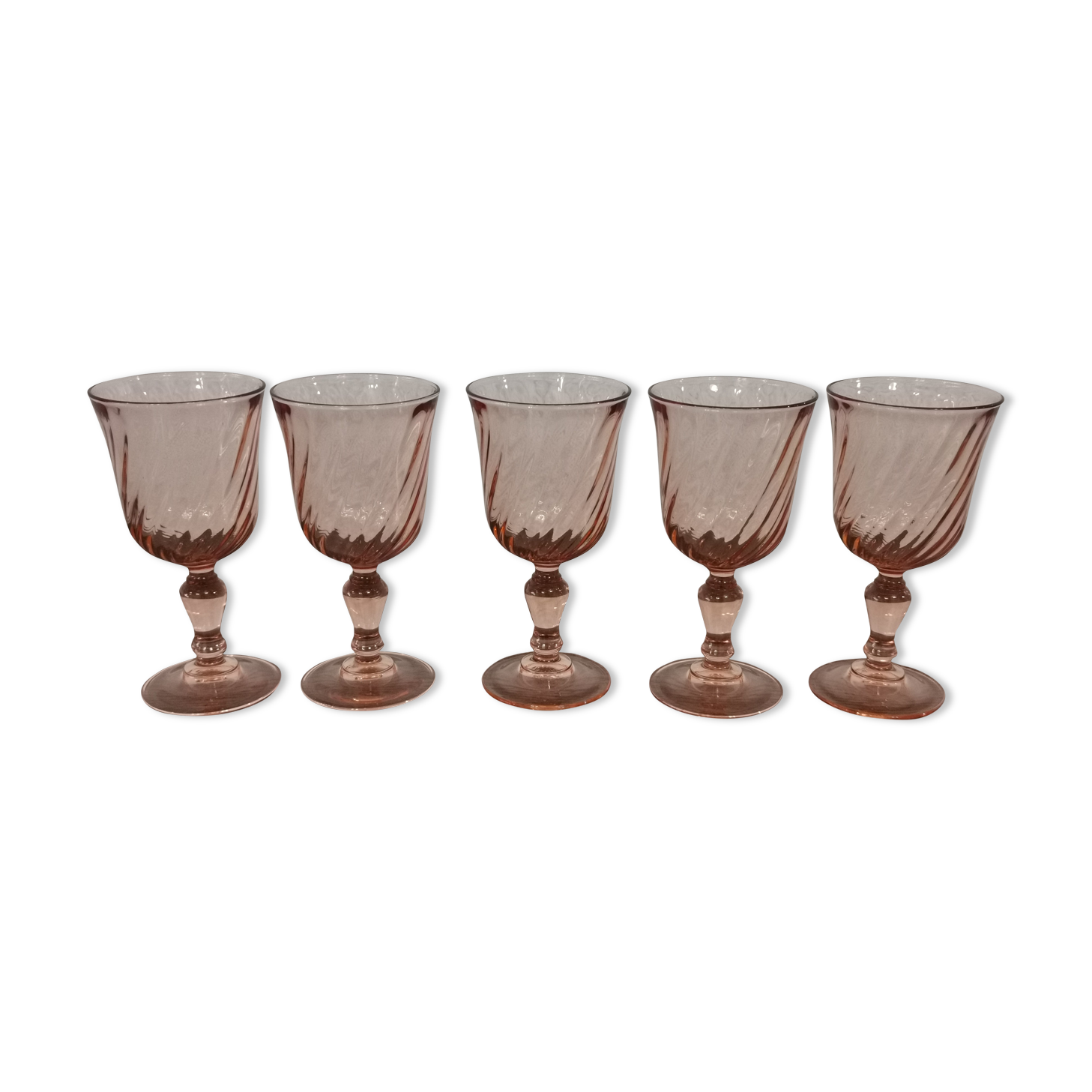 Set of 5 pink twisted water glasses "Rosaline" Luminarc France