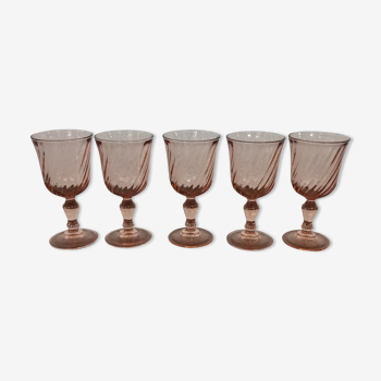 Set of 5 pink twisted water glasses "Rosaline" Luminarc France