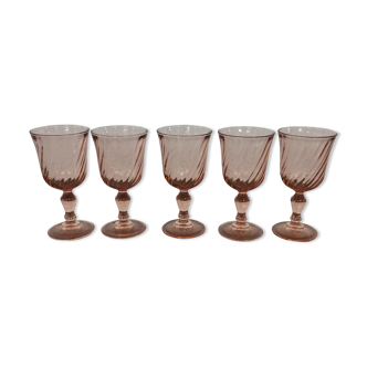 Set of 5 pink twisted water glasses "Rosaline" Luminarc France
