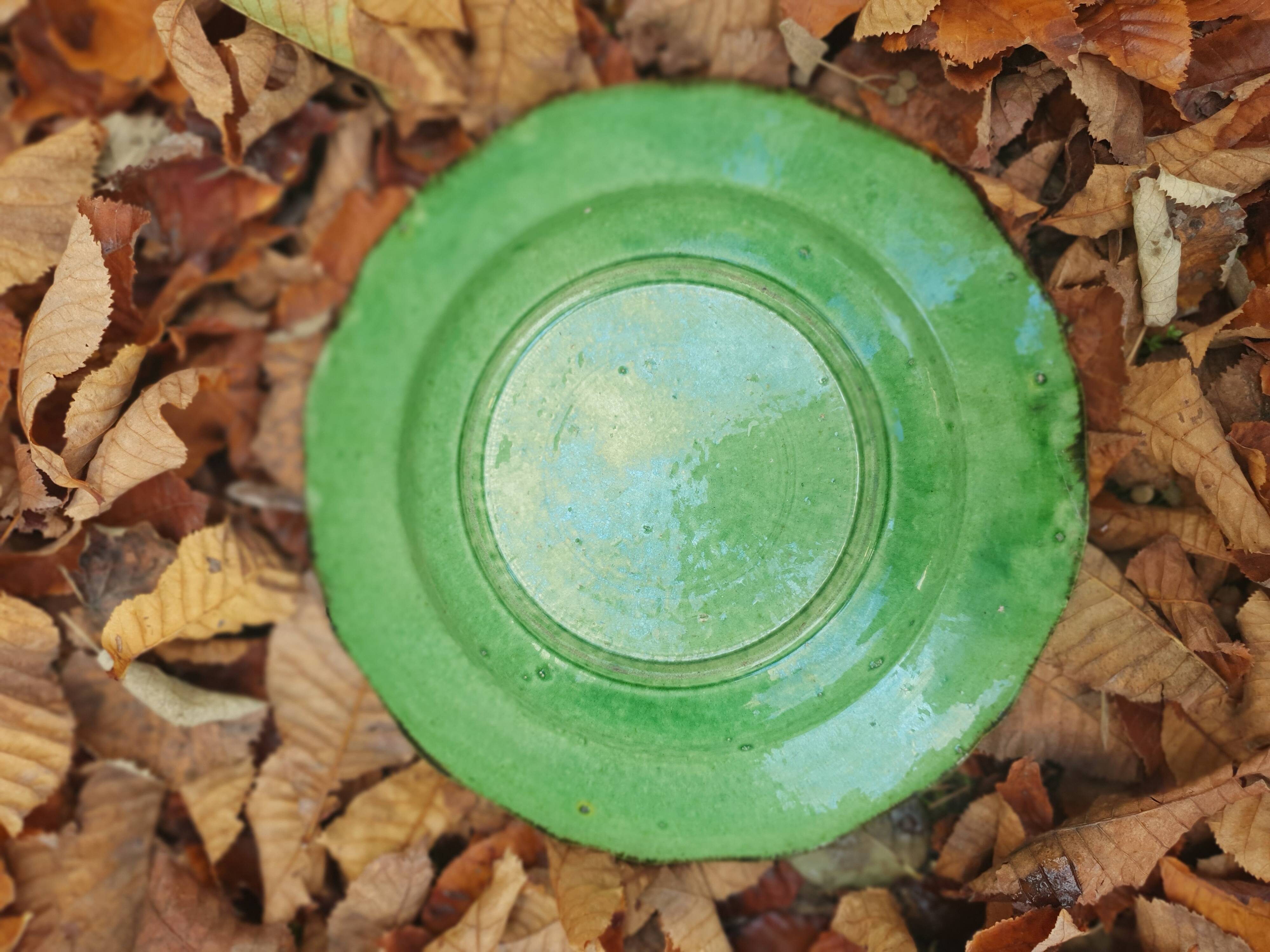 Hollow plate in green glazed clay Etienne Noël