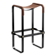 Tabouret de bar contemporain en métal fumé noir et cuir marron foncé