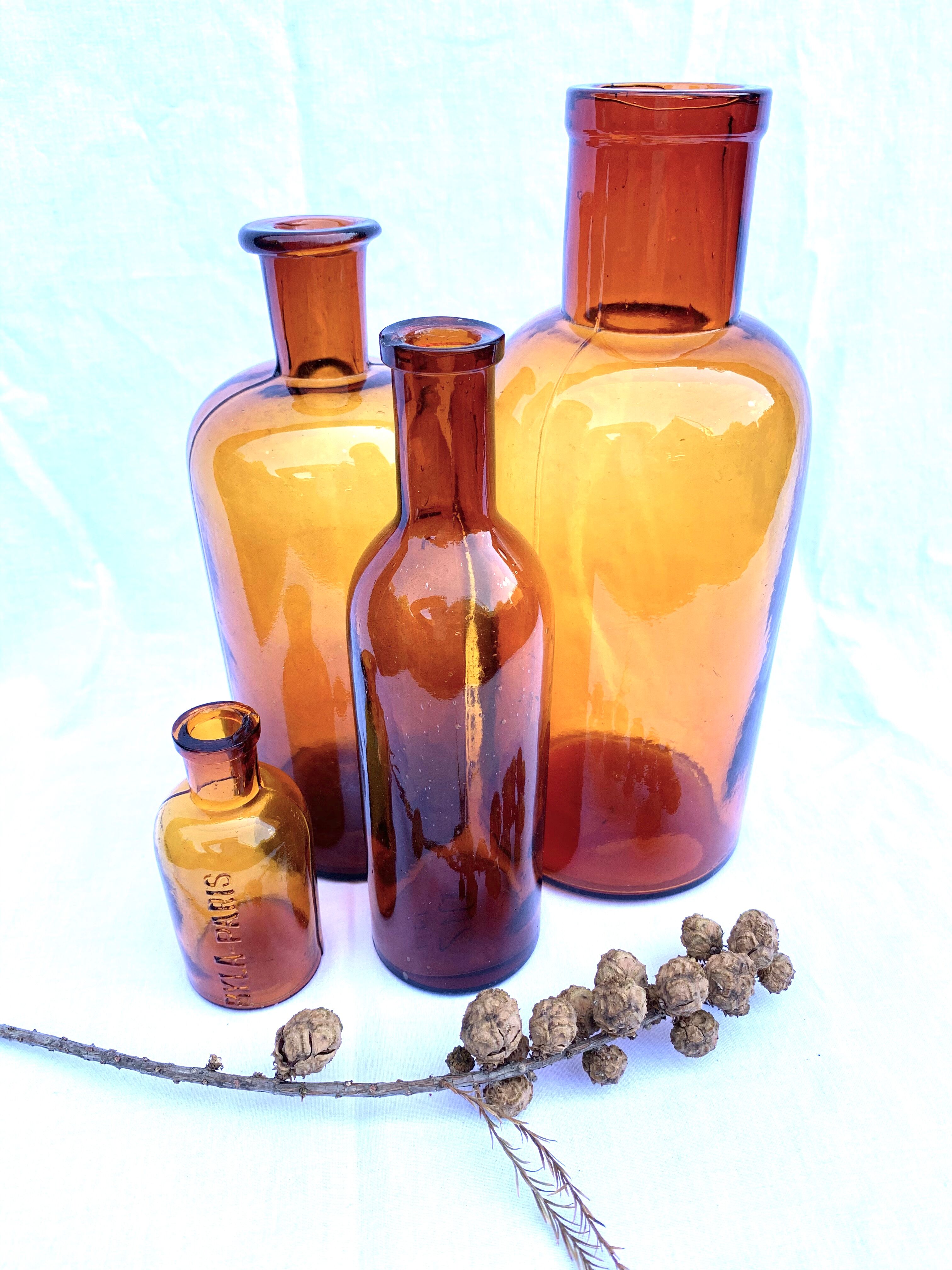Amber apothecary bottles
