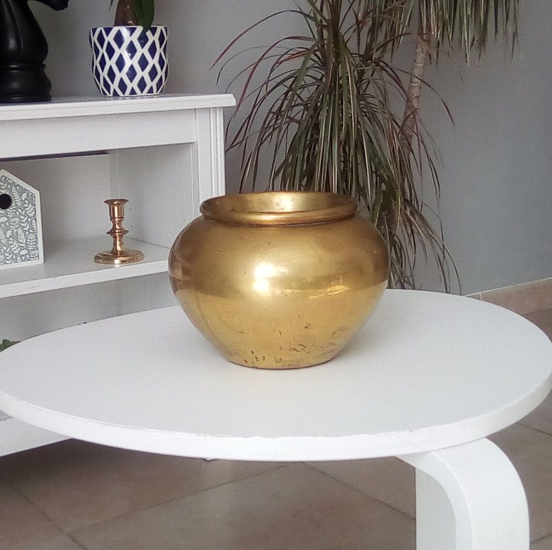 Gold solid brass art deco pot cover
