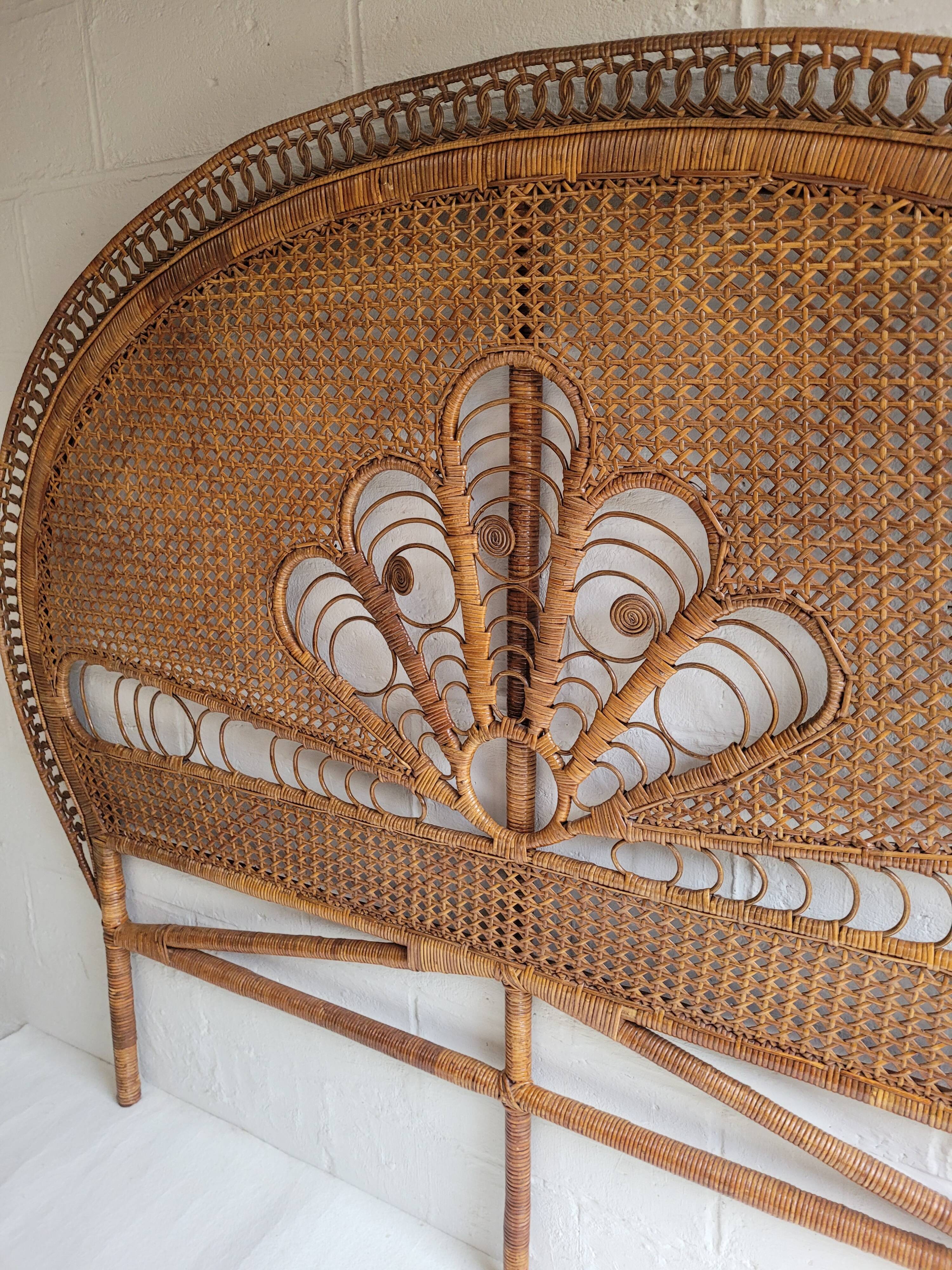 Peacock rattan headboard bed