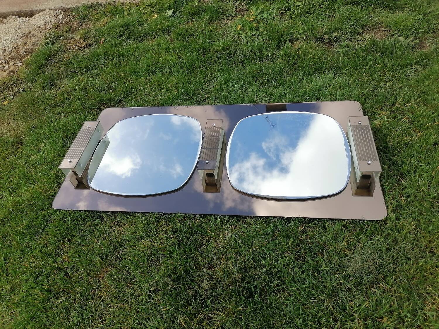 Large double mirrors 3 sconces brown smoked glass fontana arte style 1960 70