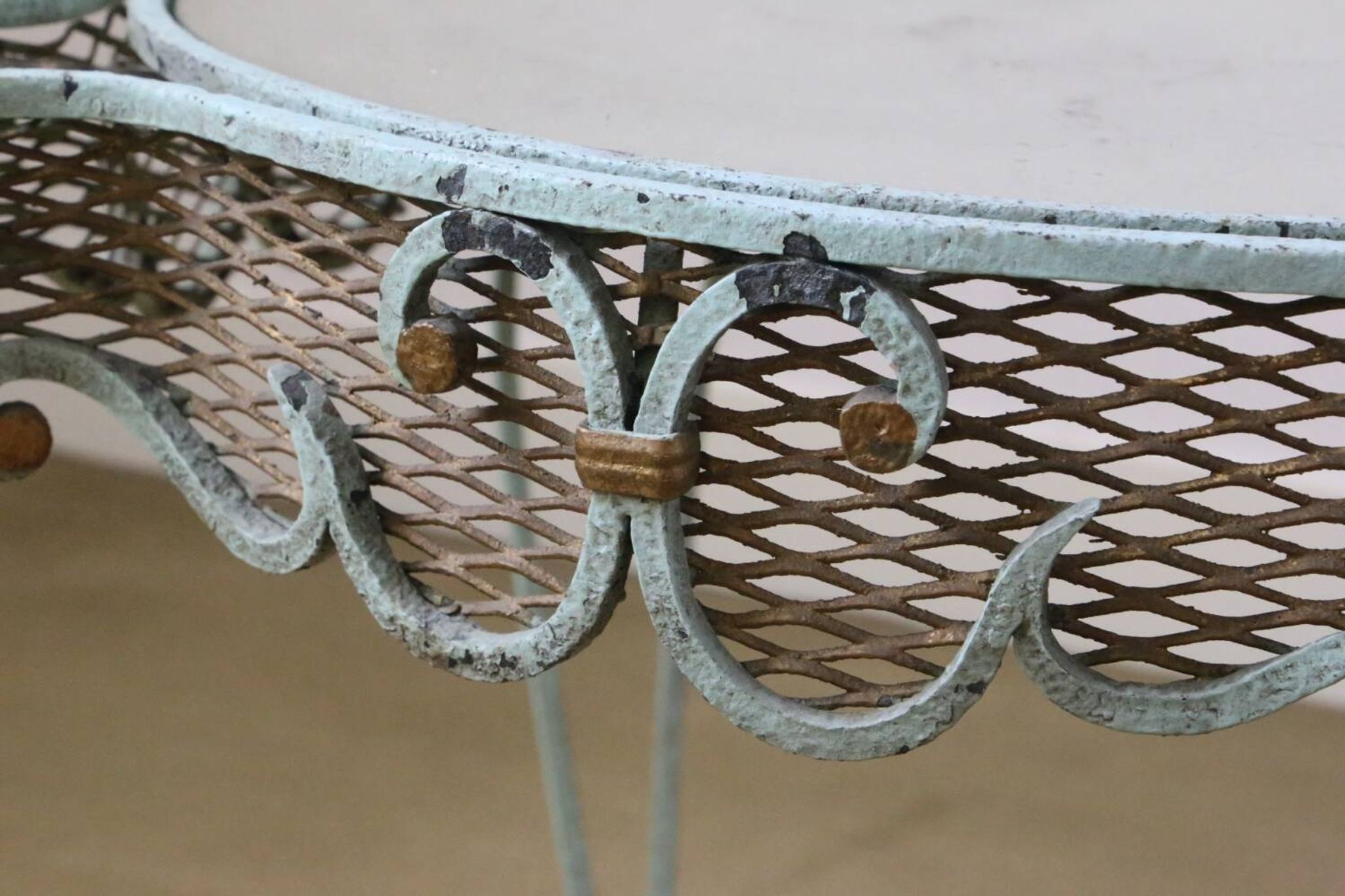 Wrought iron pedestal table mirror top 1930