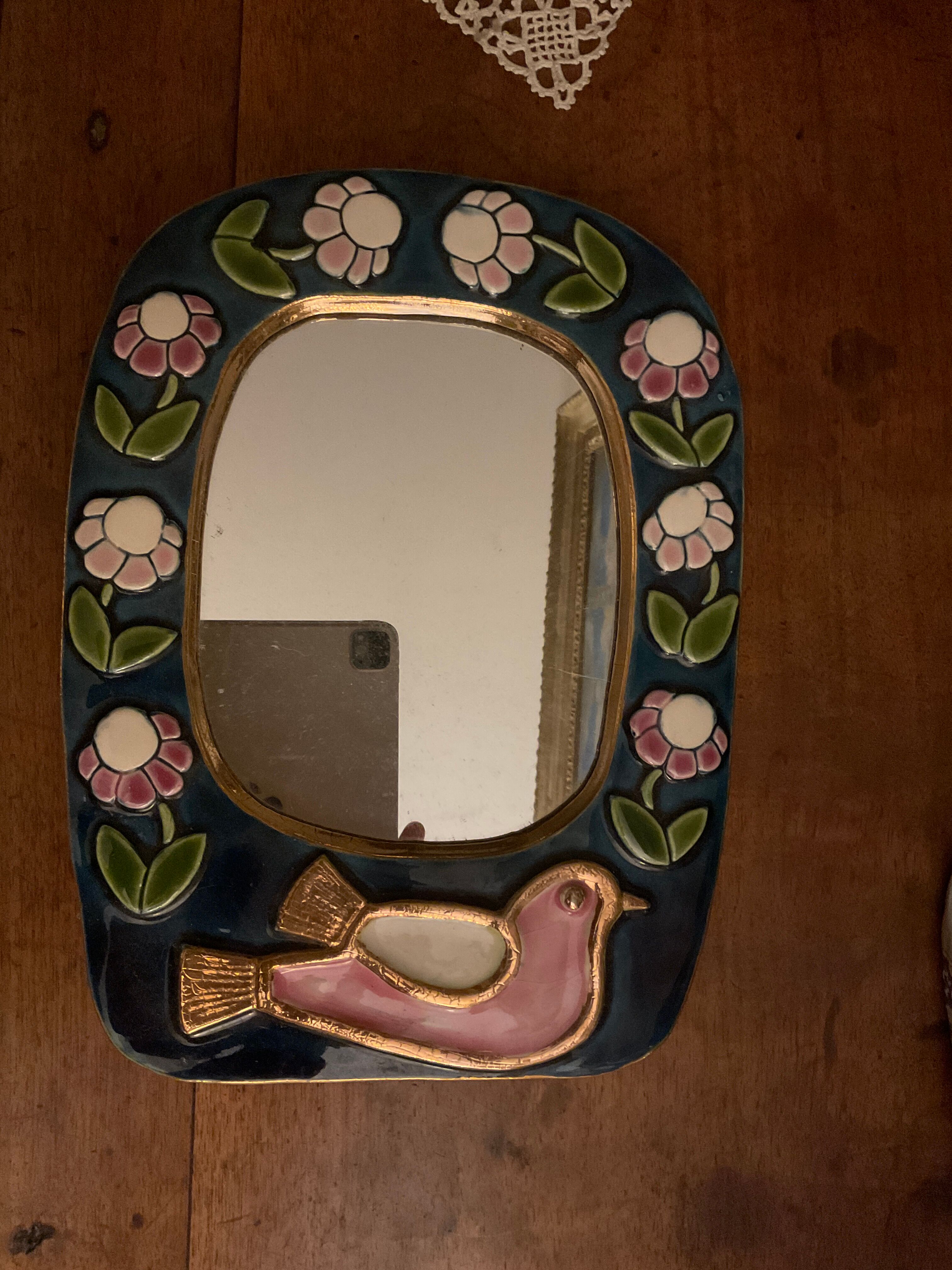 Mirror Mithe Espelt .bird decorations 29x22cm
