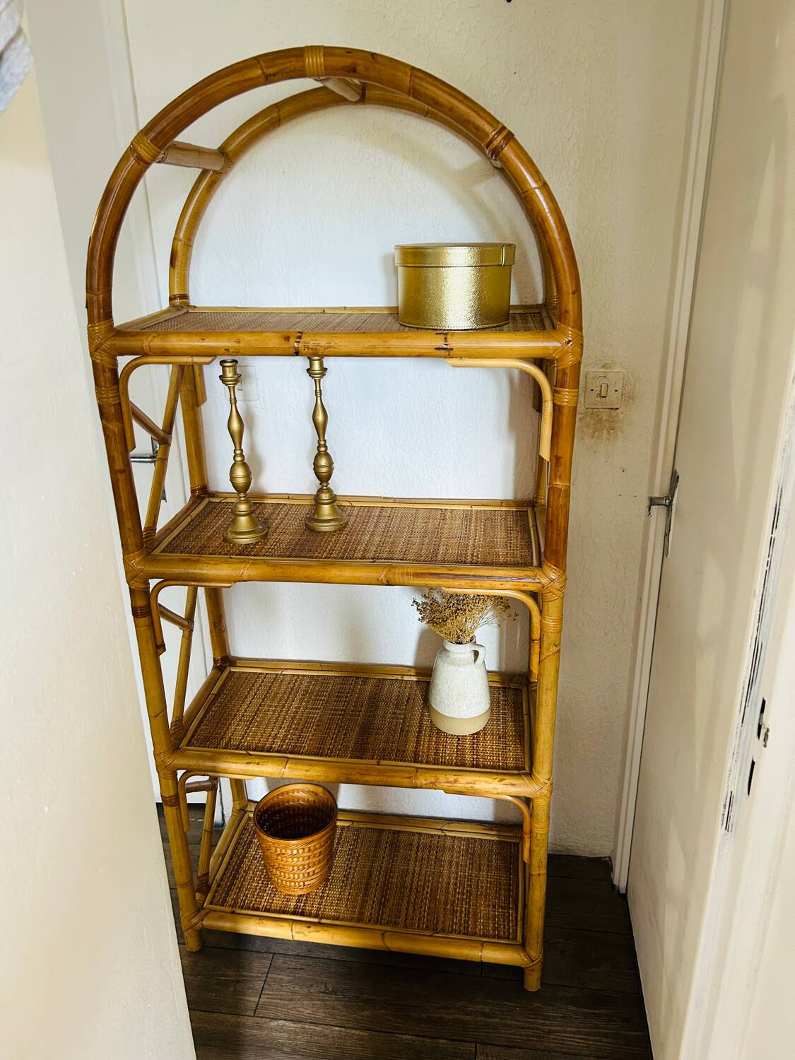 Vintage bamboo rattan shelf bookcase