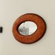 Vintage oval mirror in wood and leather from the 70s/80s 36.5*29.5