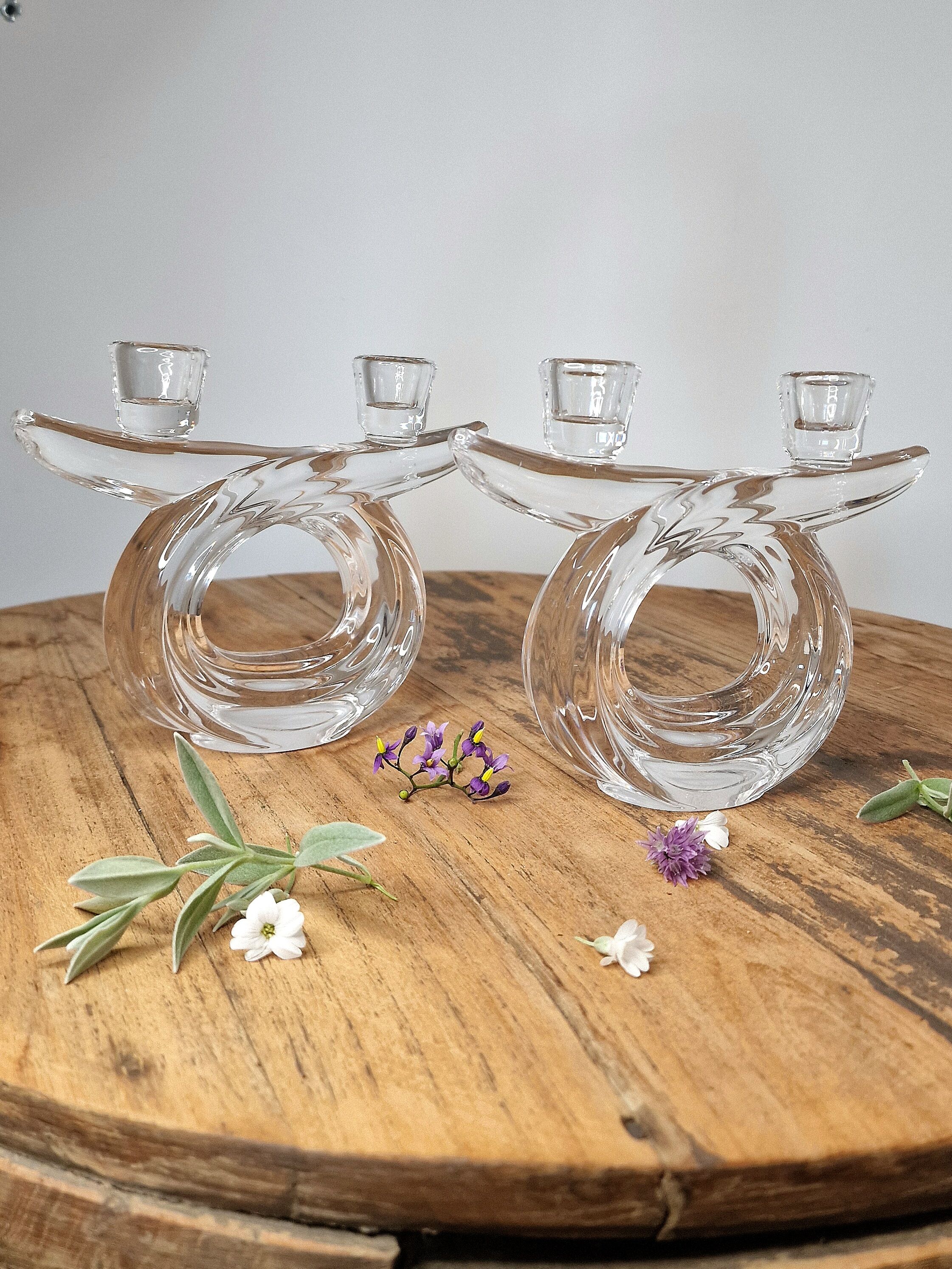 Pair of vintage Art Vannes crystal candlesticks – seventies design