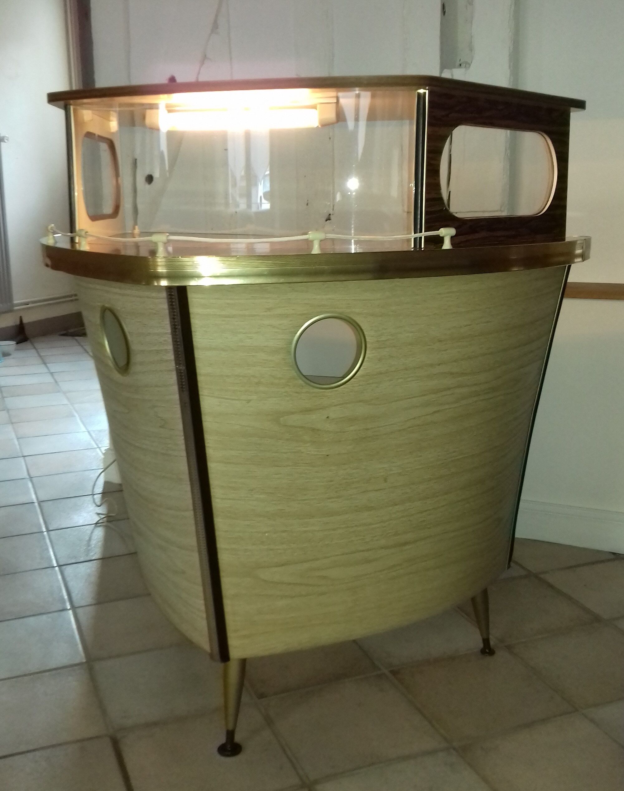 Tripod bar, shaped bow of boat vintage with his stool
