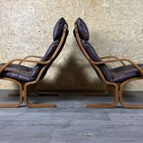2x 60s 70s Easy Chair Leather Armchairs Westnofa Norway Mid Century