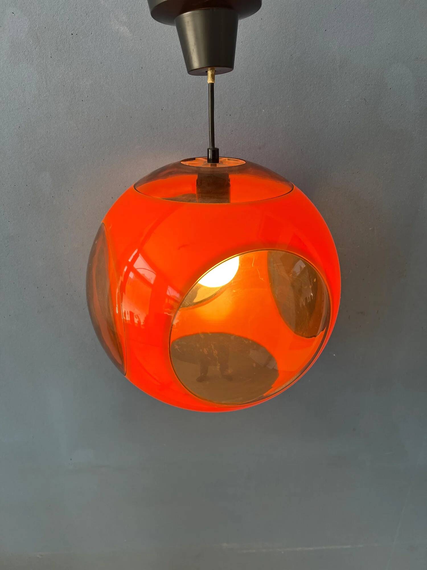 Vintage orange 'bug eye' Massive space age pendant lamp