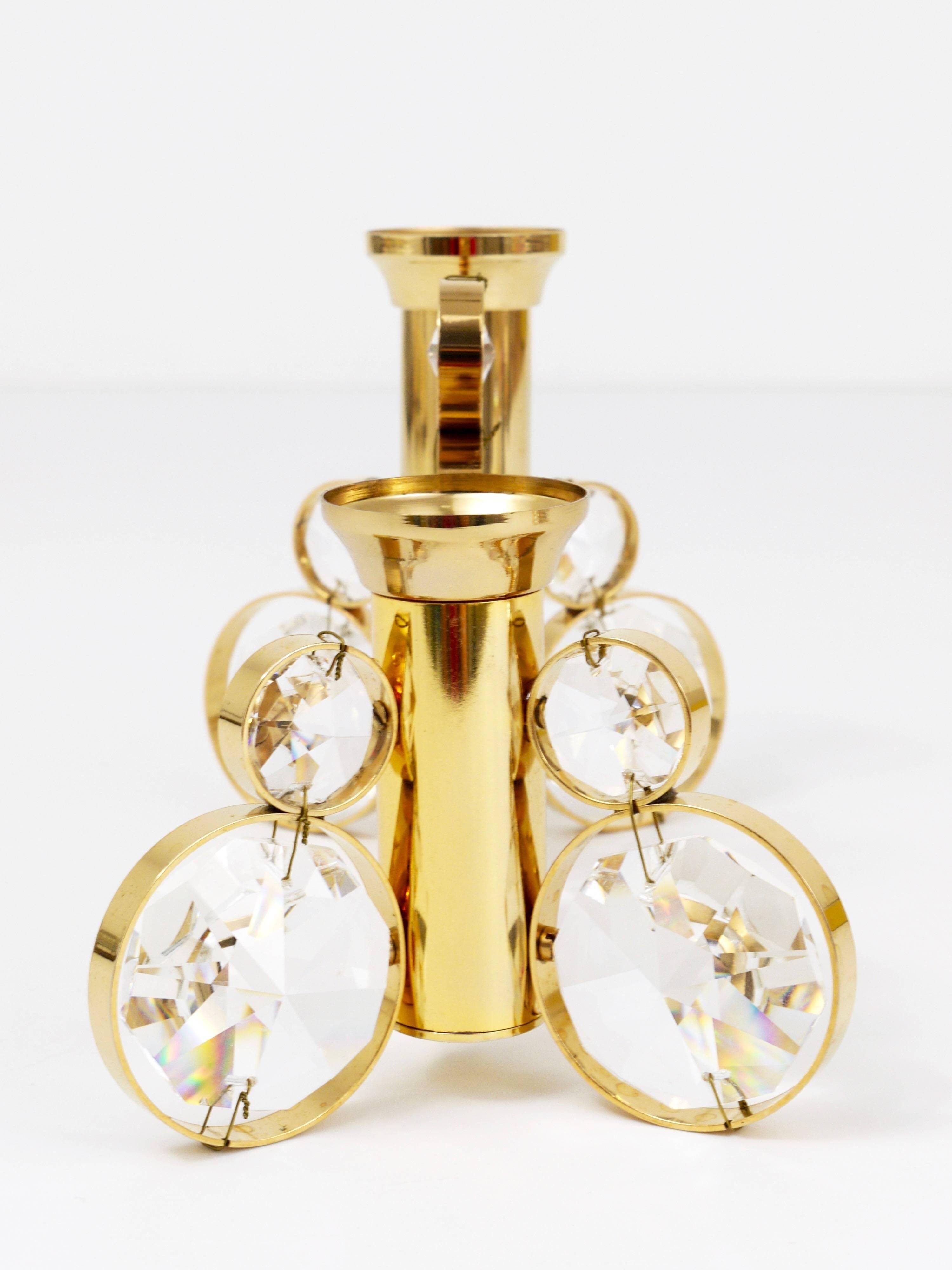Palwa Gaetano Sciolari style porte-bougies en laiton et cristal, années 1970