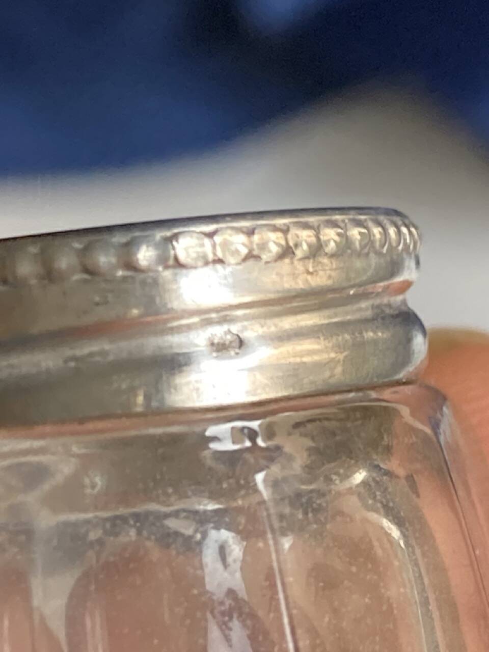 Set of hallmarked silver and fluted domed glass salt/pepper shakers