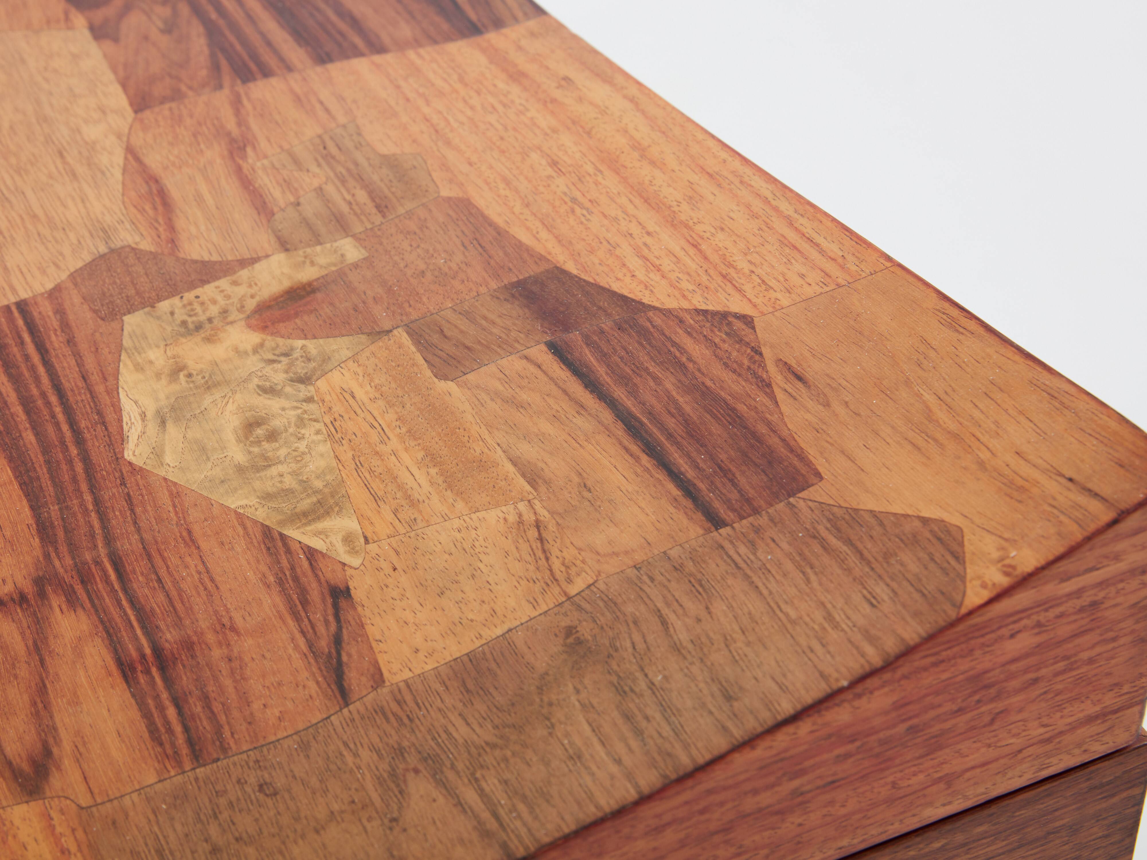 Bar chest in wood and brass marquetry signed Michel Lefèvre 1960