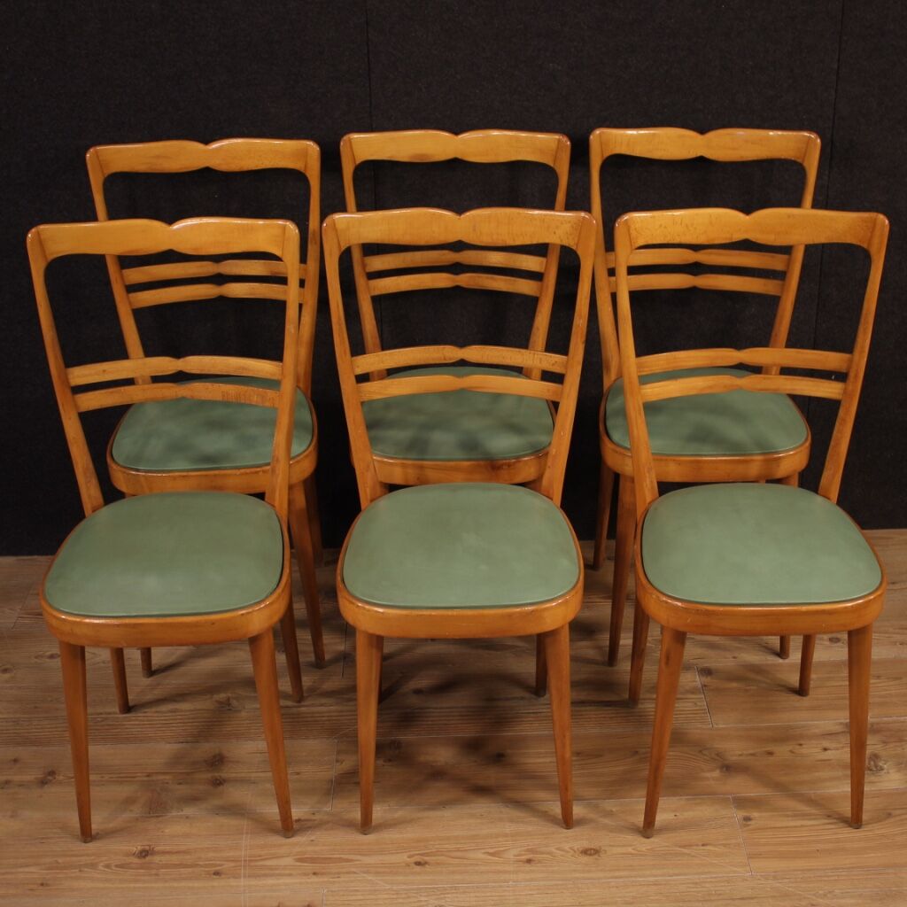 Six Italian  chairs in exotic wood and faux leather