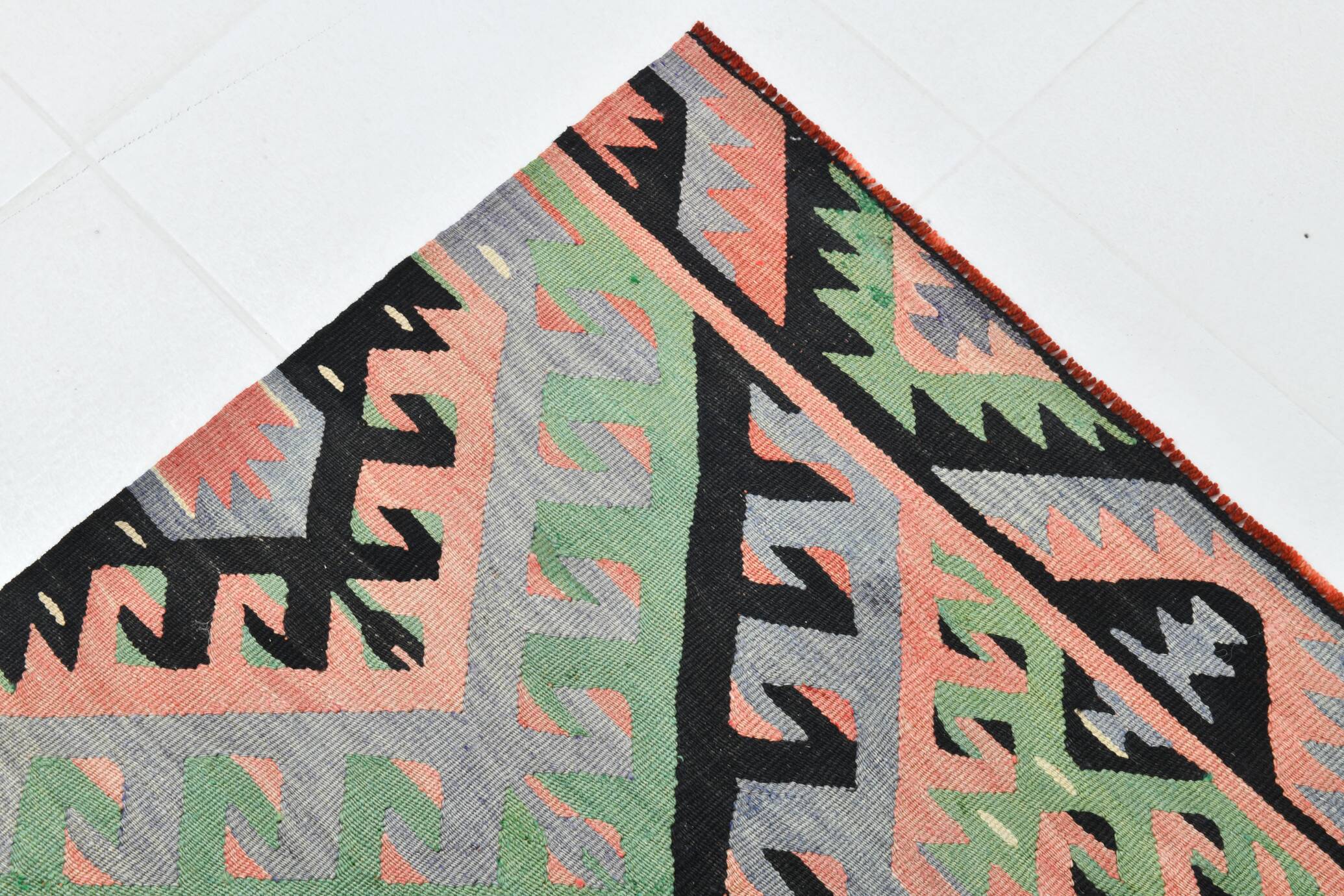 Tapis Kilim Vintage Pastel Fait Main, Motifs Géométriques Turcs, 175x336 Cm