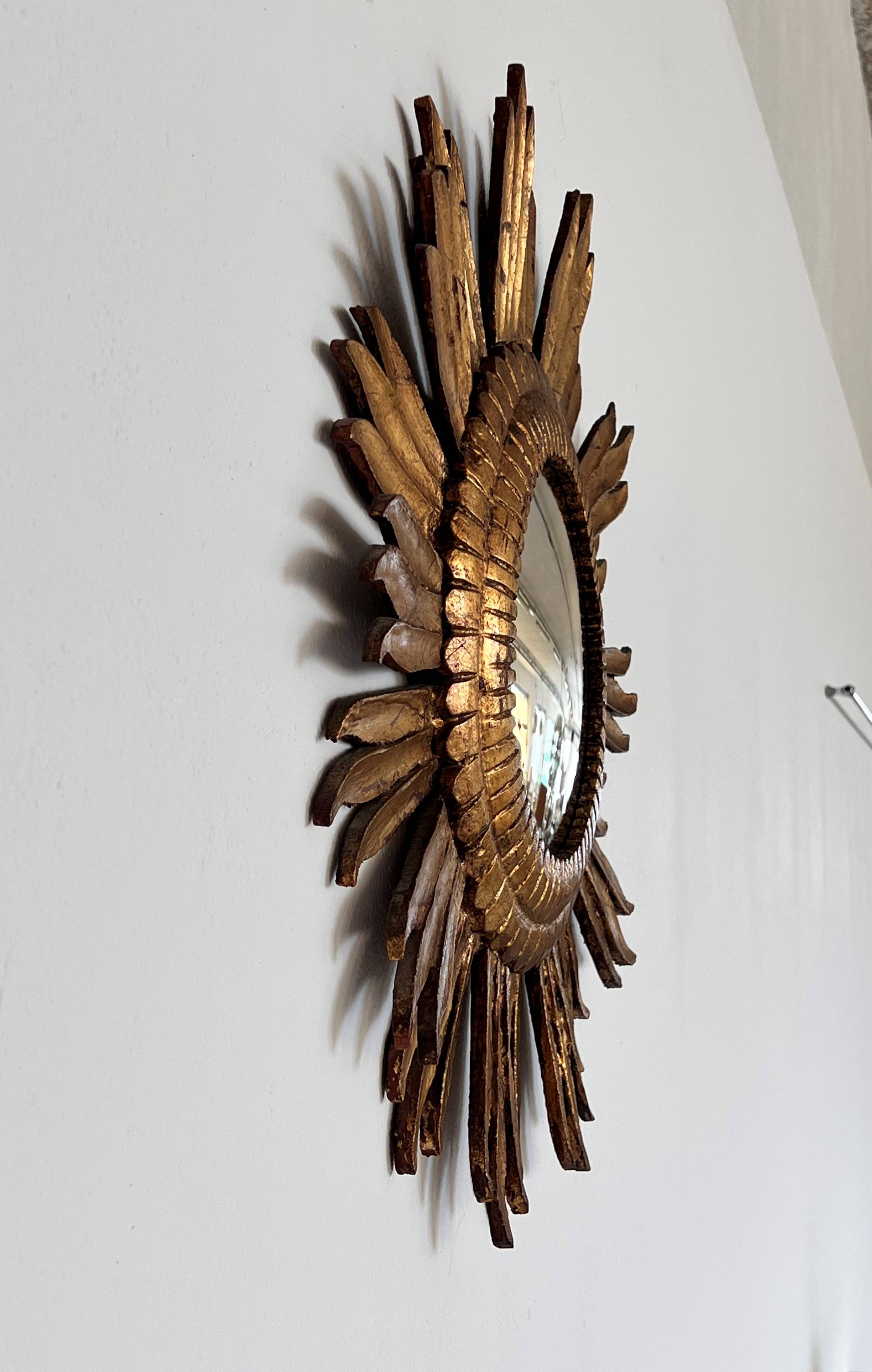 Italian Sunburst Mirror with Concave Mirror Glass