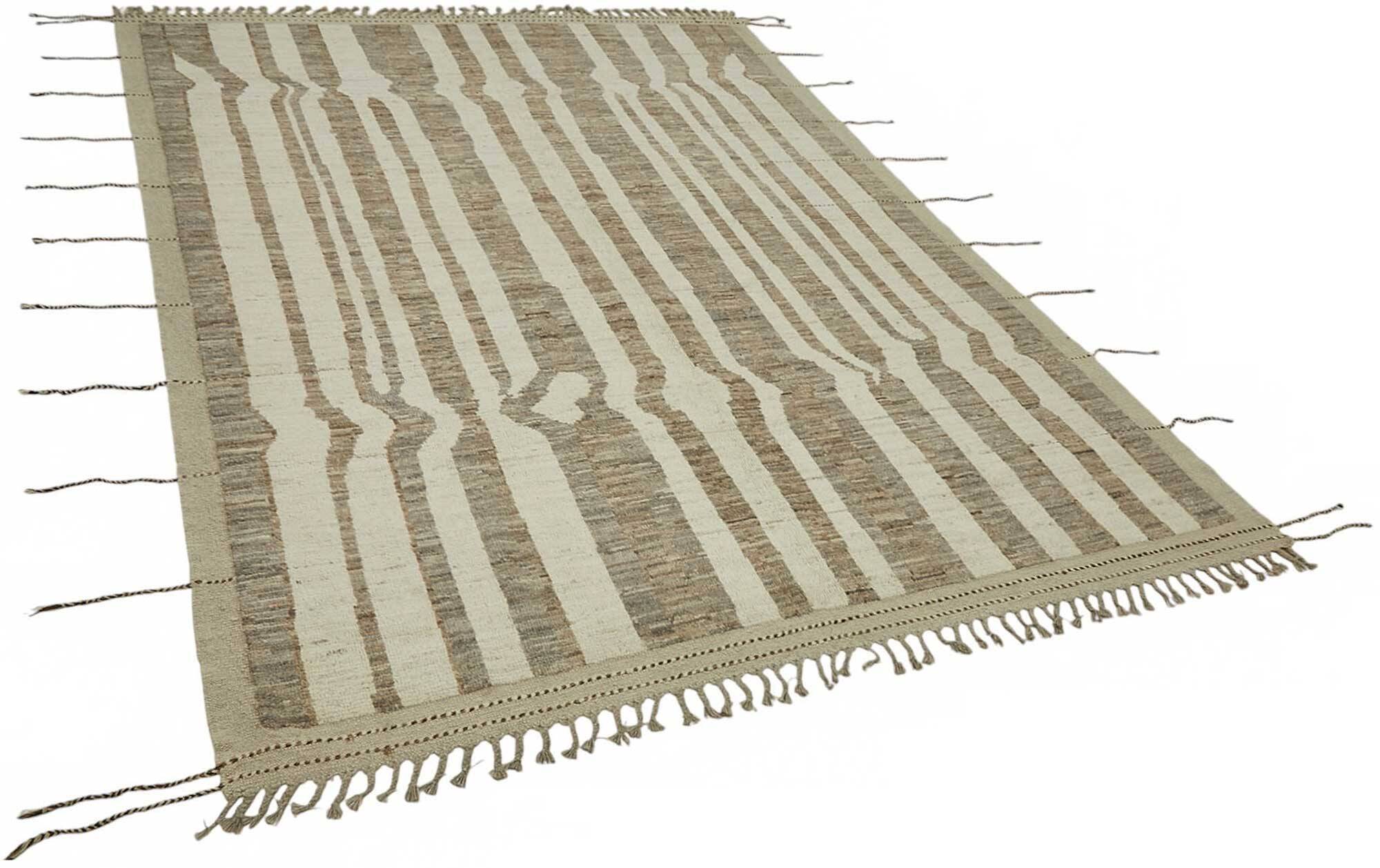 Hand-Knotted Tribal Unique 205 cm x 302 cm Beige Wool Carpet