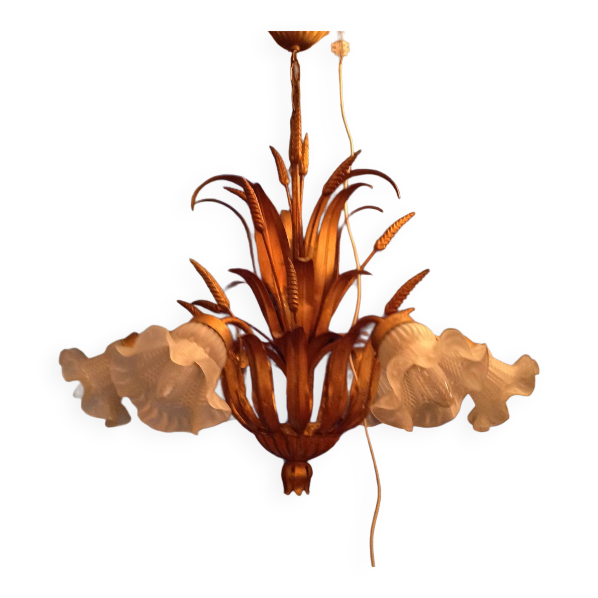 Vintage ears of wheat chandelier, 60s/70s