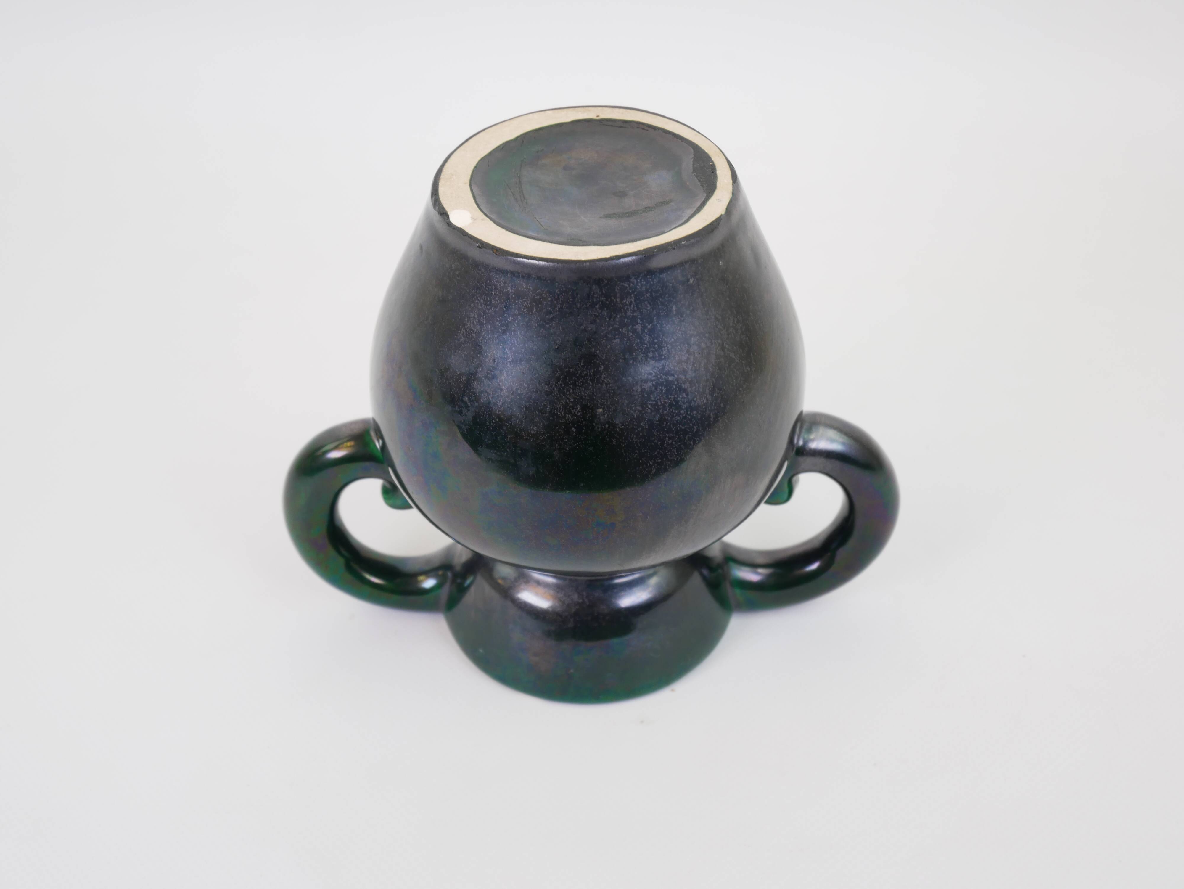 Black and green ceramic vase