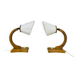Pair of art deco lamps in curved wood and wool