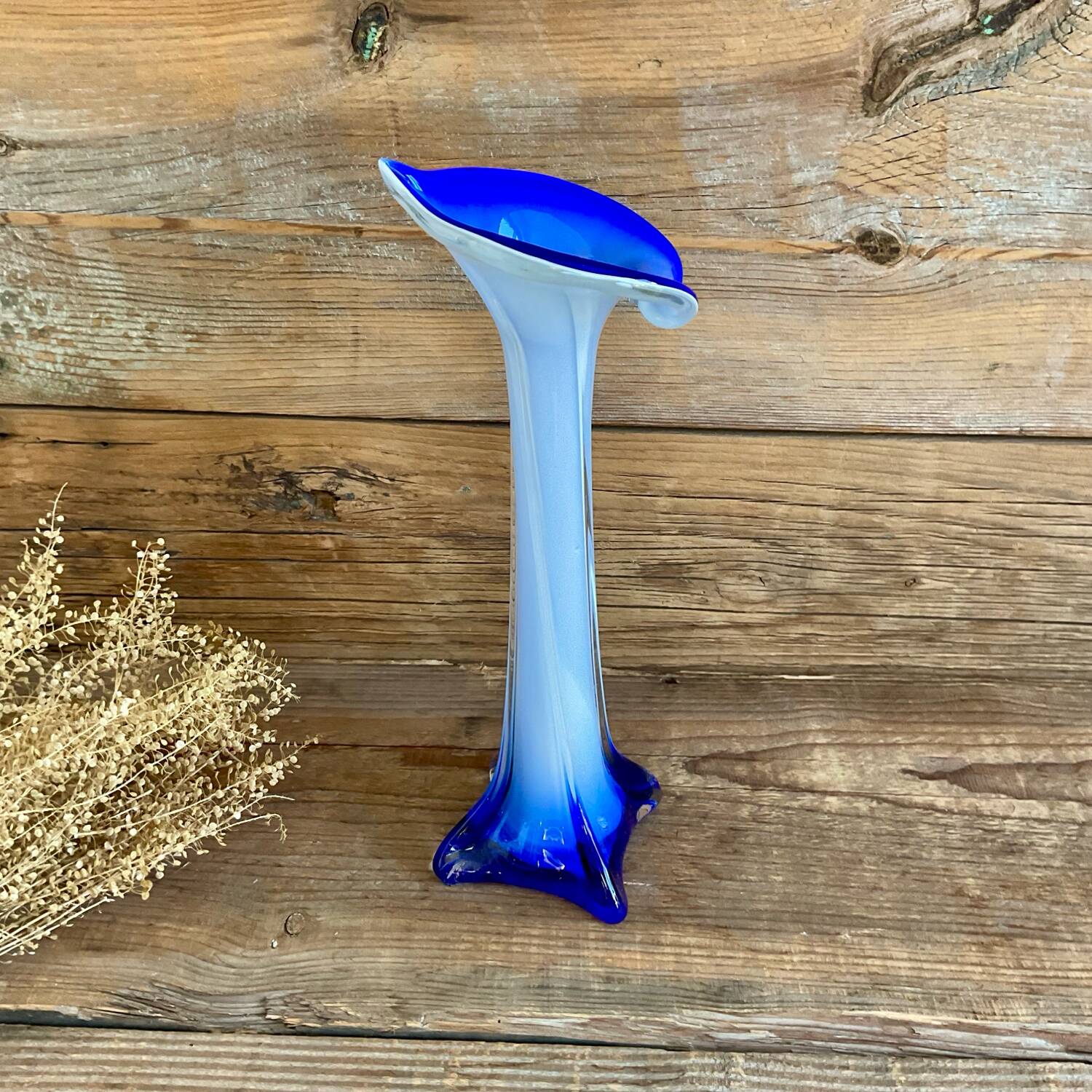 Vintage blue blown glass vase
