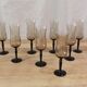 8 vintage smoked champagne flutes with black feet Arcoroc