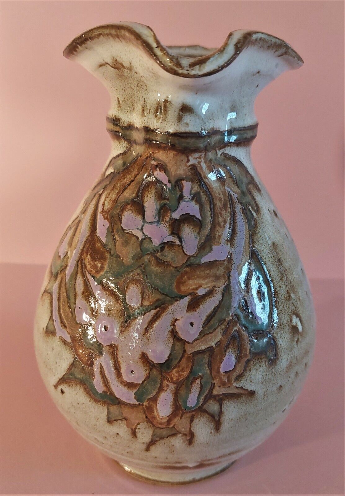 Glazed terracotta pitcher signed Pierrette XXth